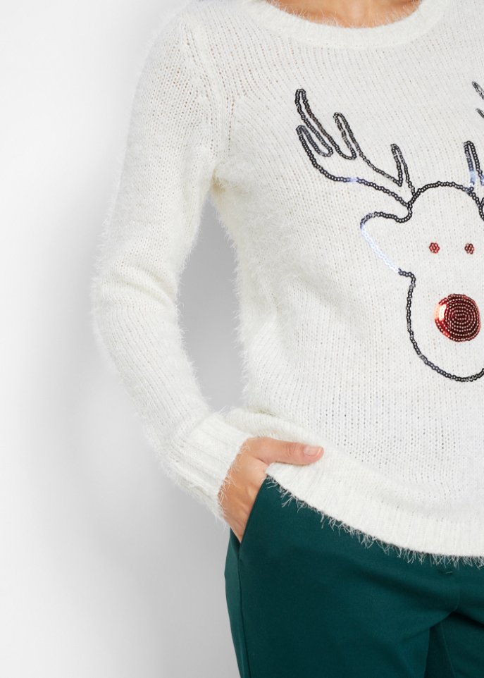 Weihnachtspullover Pailletten- Rentier