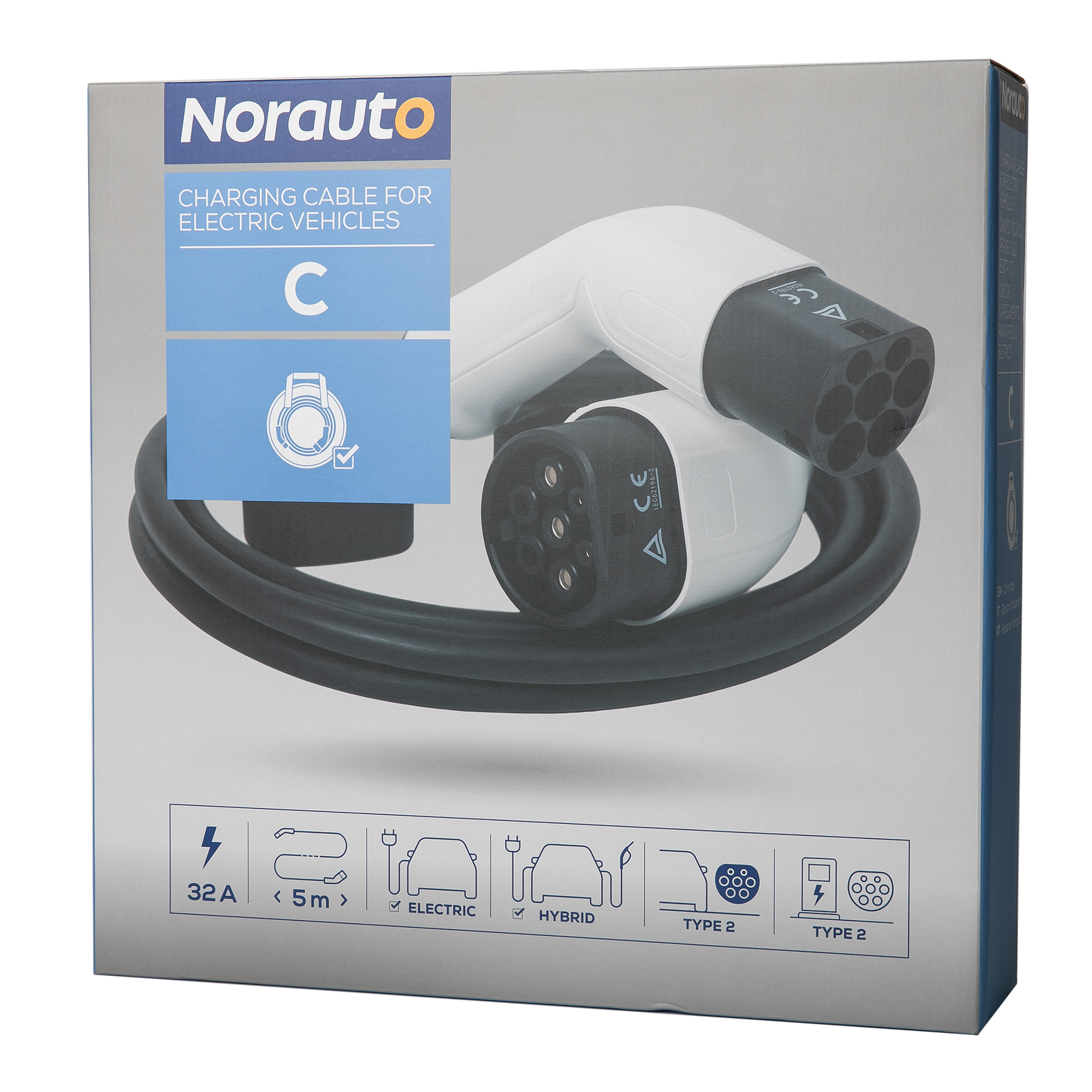 Norauto E-Ladekabel Typ 2, 32 A, einphasig, 7,2 kW, 5 Meter - ATU