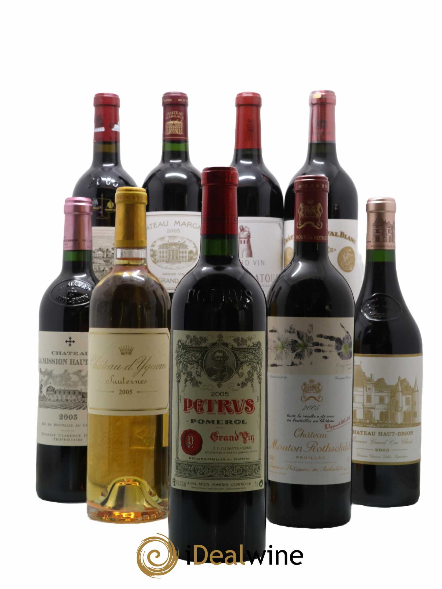 Caisse Collection Duclot 2005 Lafite Rothschild Mission Haut-Brion Haut-Brion Yquem Pétrus Cheval Blanc Mouton Rothschild La Tour Margaux 2005 - Lot de 9 Bouteilles
