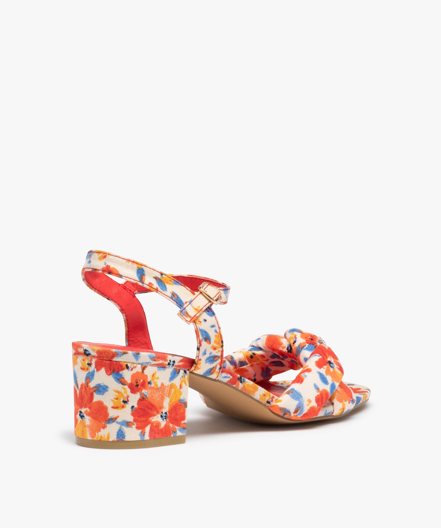 Sandales femme à talon dessus en tissu fleuri imprime | GEMO