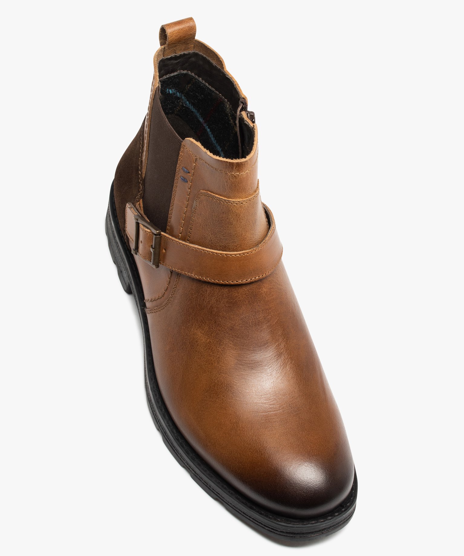 Boots homme dessus en cuir uni style Chelsea à zip camel | GEMO