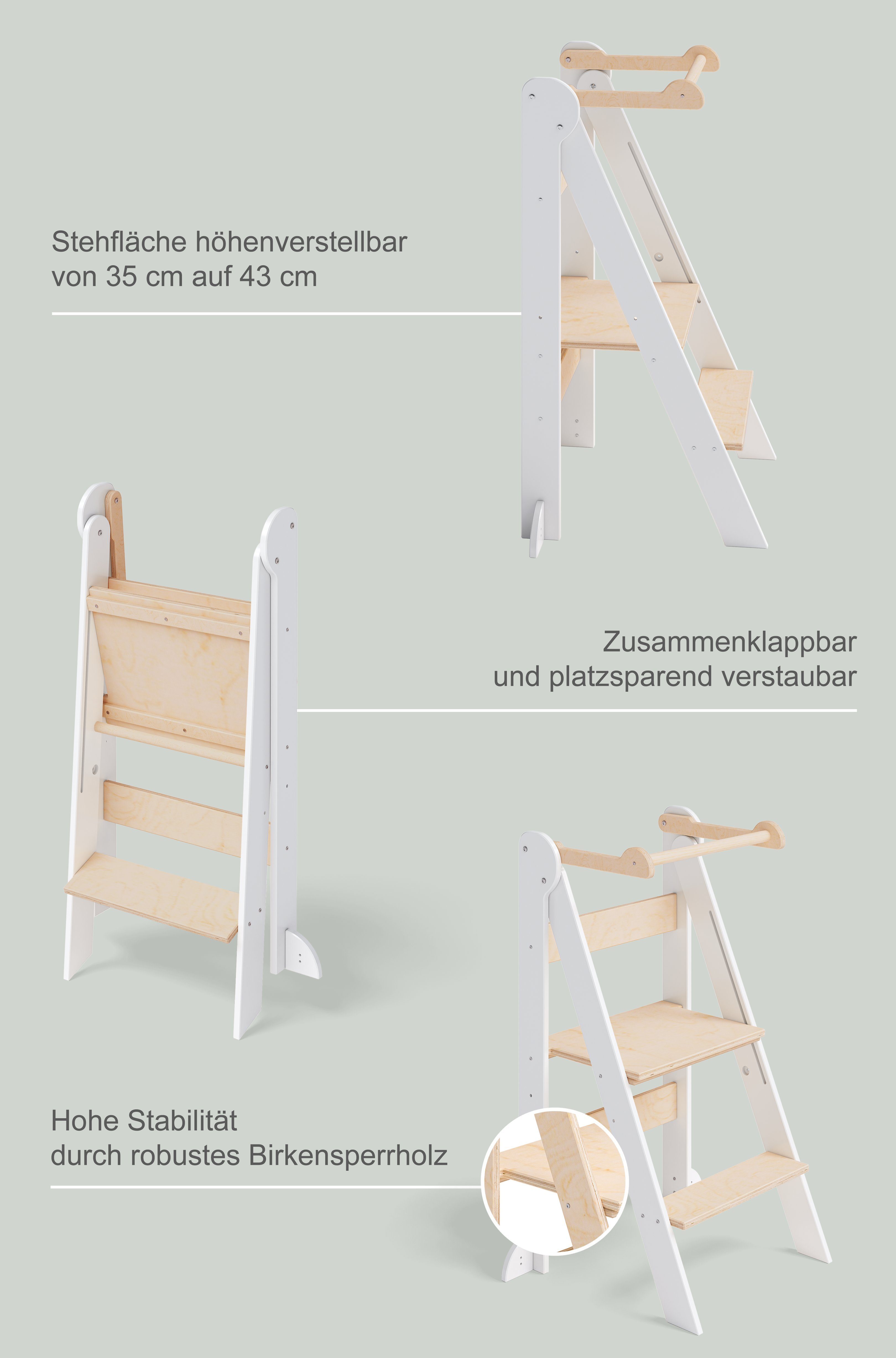 Bellabino Stehhilfe Tay (Lernturm), zusammenklappbar, 2-fach höhenverstellbar, weiß/natur