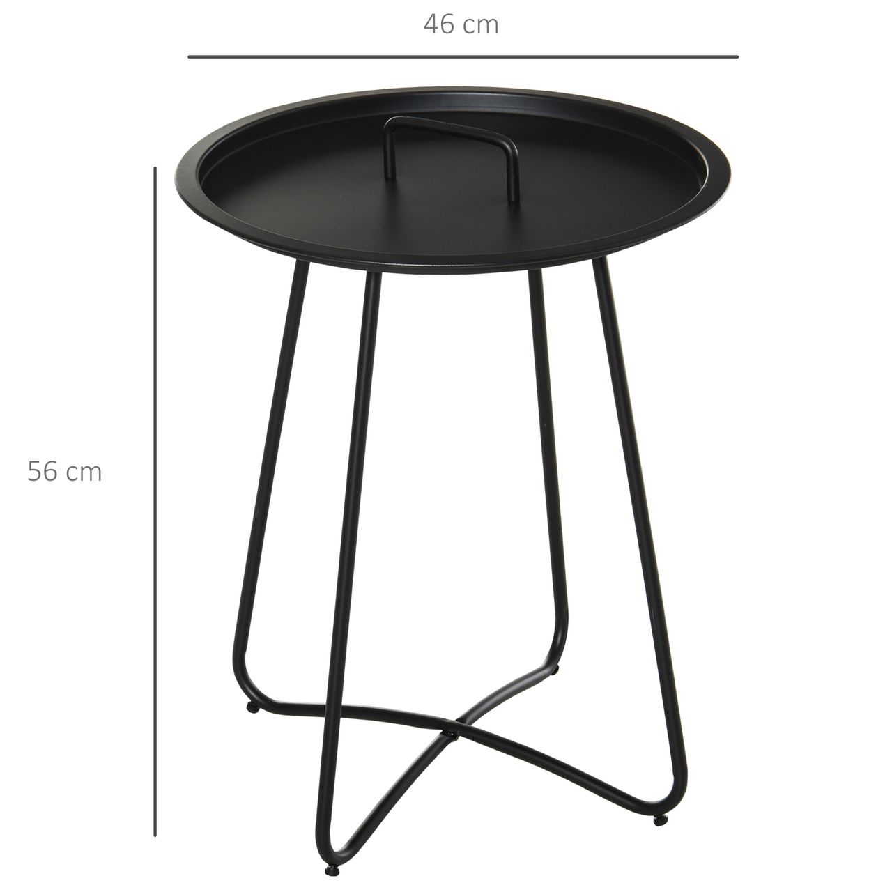 Outsunny Beistelltisch für Garten Couchtisch Kaffeetisch mit Tragegriff Wohnzimmer Metall Schwarz Ø46 x 56H cm