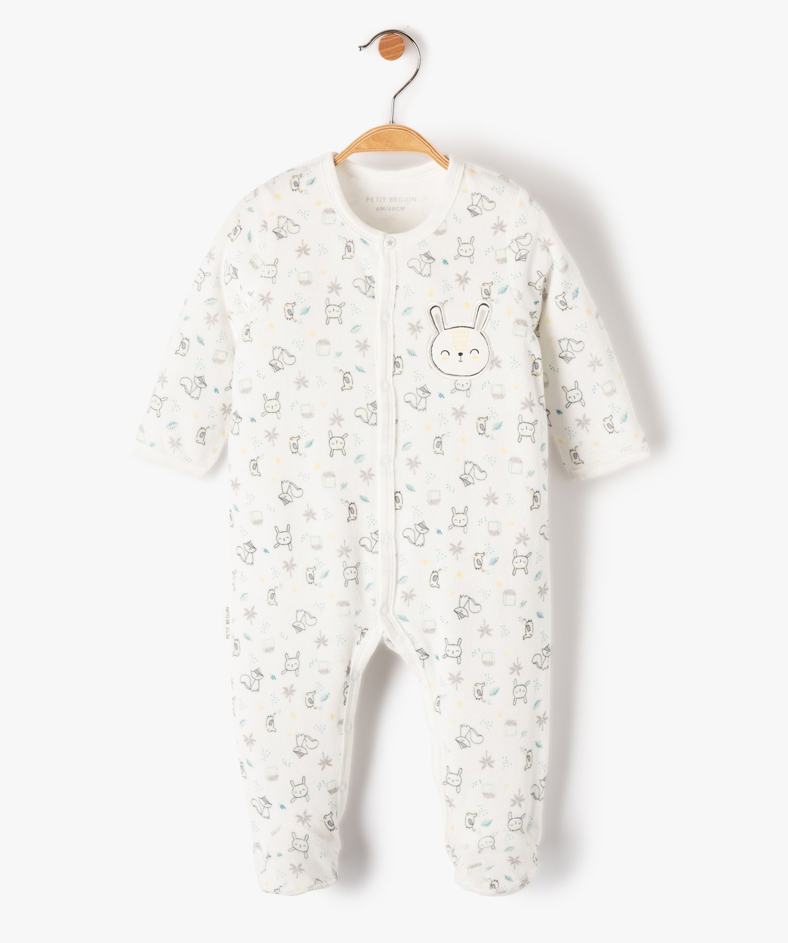 Pyjama bébé en velours imprimé à ouverture pressionnée ... blanc | GEMO