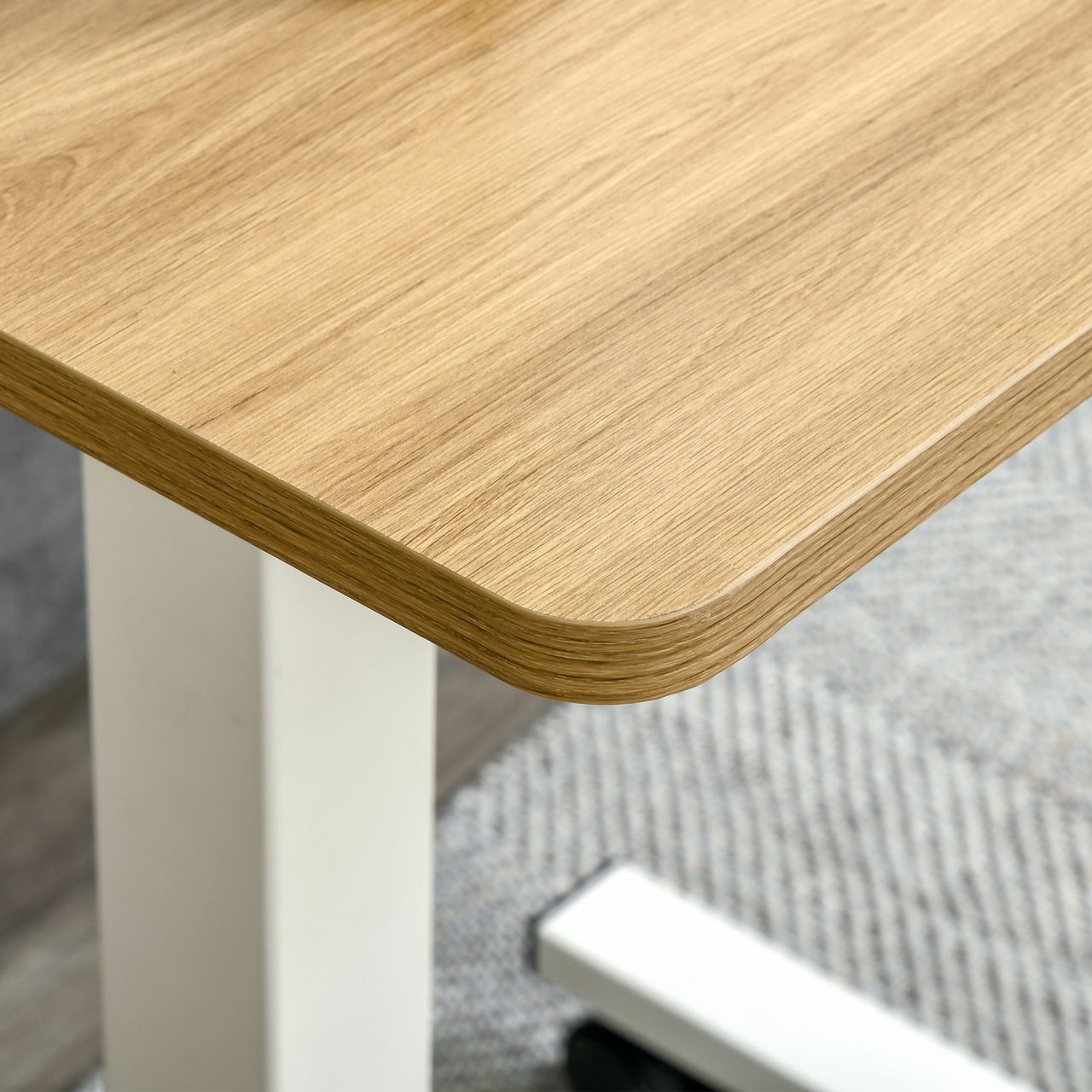 HOMCOM Höhenverstellbar Steh-Sitz Schreibtisch Laptoptisch Stehpult Beistelltisch mit Rollen C-förmig Platzsparend für Arbeitszimmer Sofa Bett Natur Weiß Belastbar bis 70 kg 65 x 48 x 70-110 cm