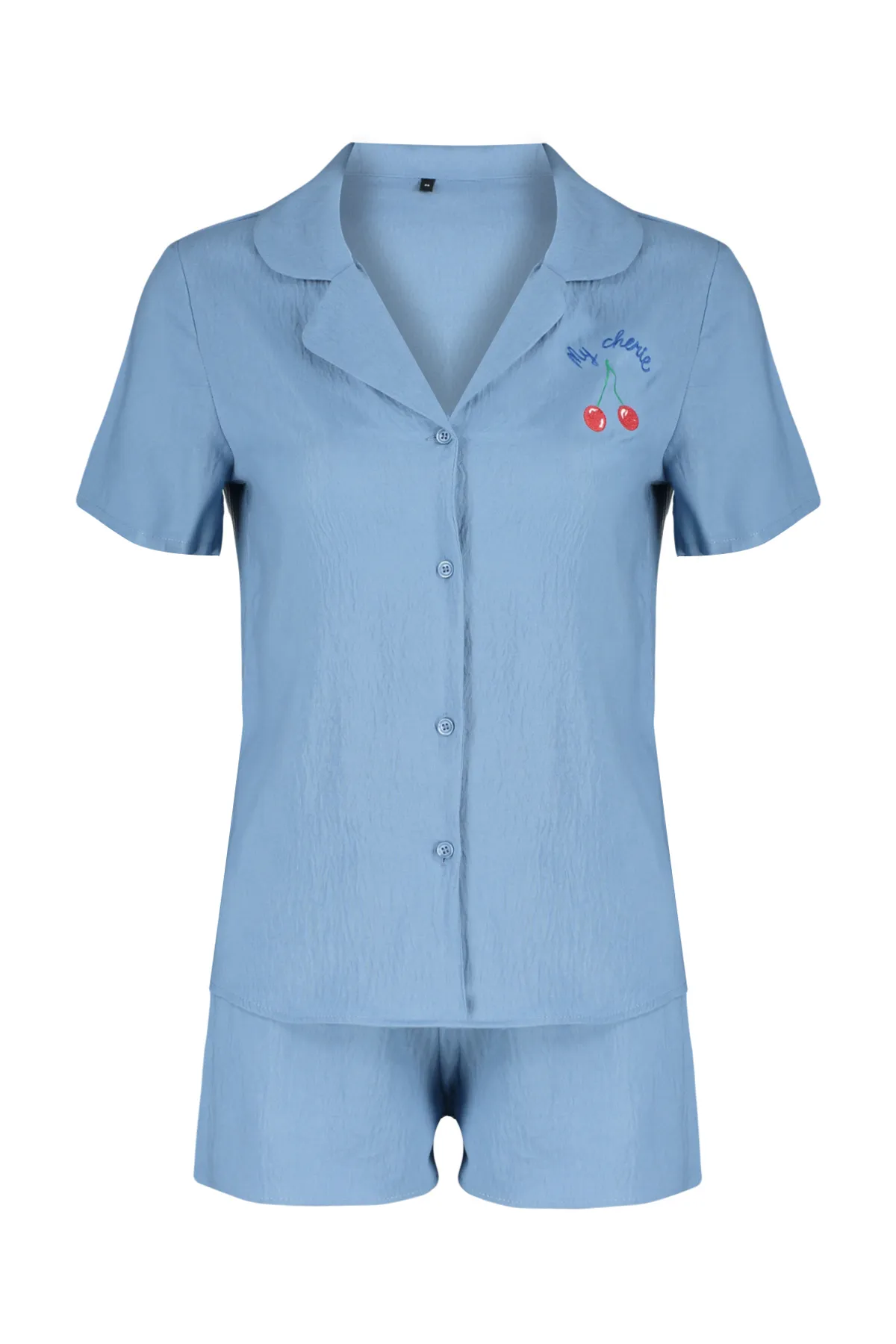 Trendyol Collection  Blue Cherry besticktes Webpyjama-Set THMSS24PT00066
