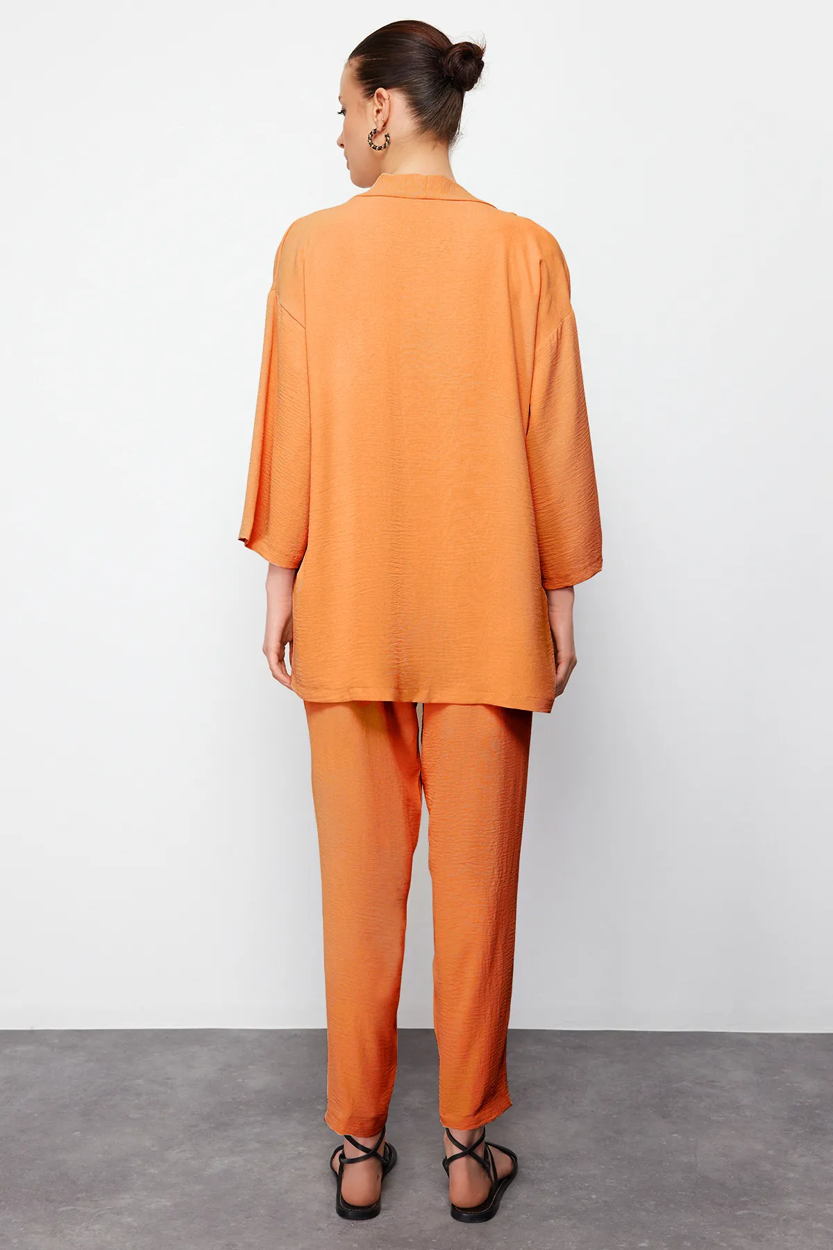 Trendyol Collection  Orange gewebtes Kimono-Hosen-Bottom-Top-Set TWOSS24AU00037