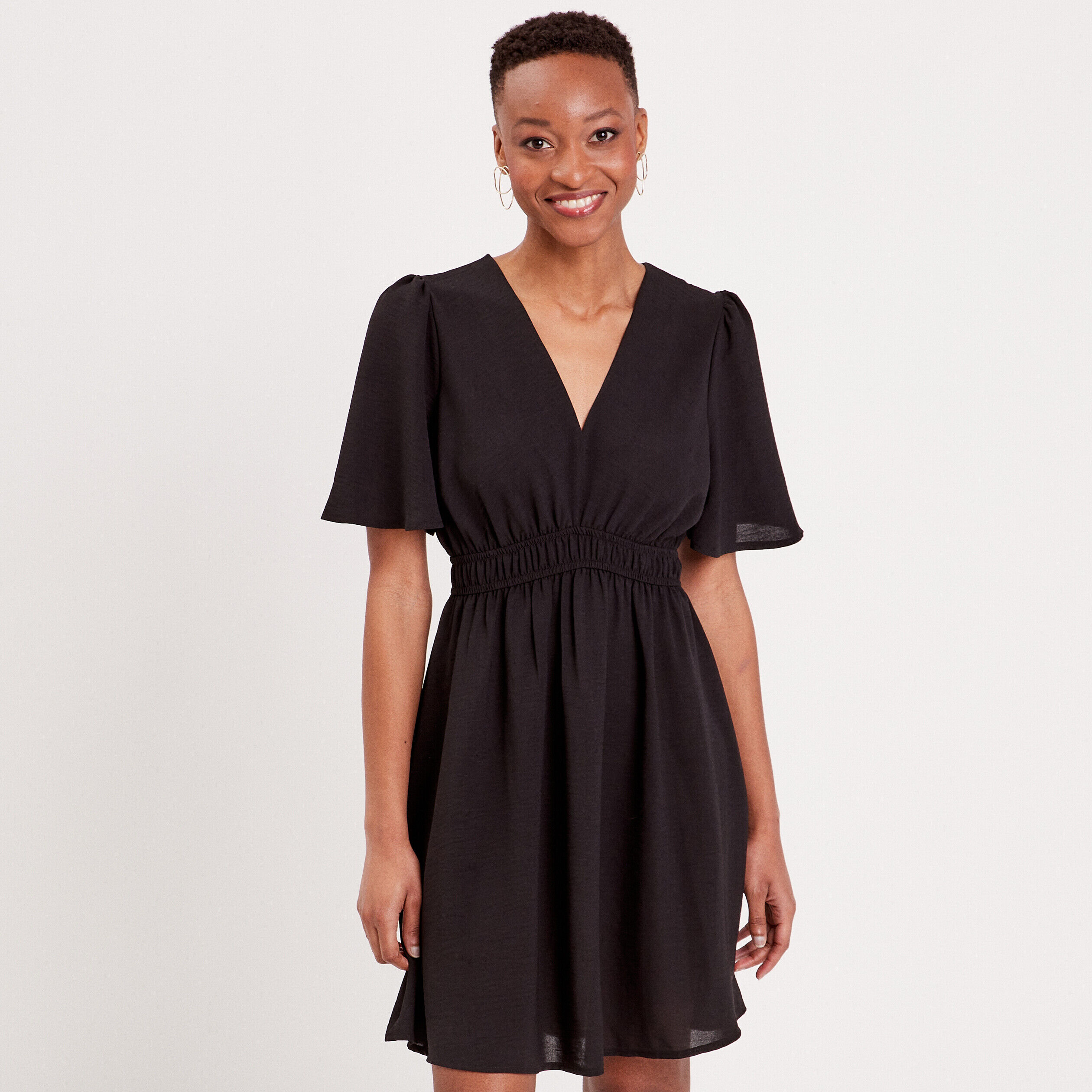 Robe évasée fluide élastiquée noir femme | Cache Cache