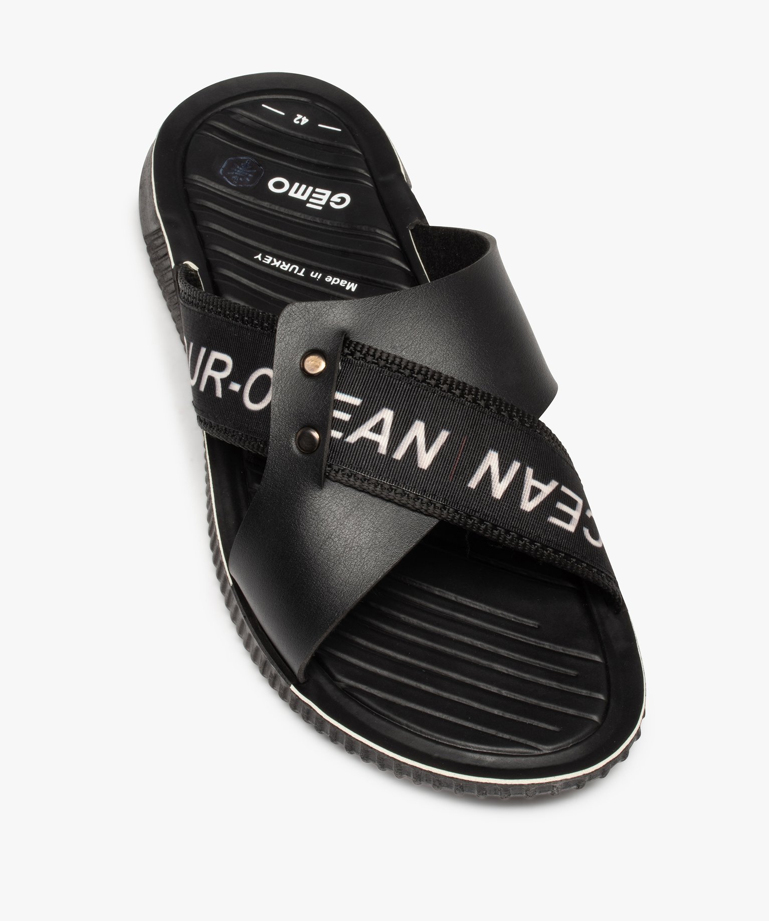 Sandales homme mules à larges brides croisées noir | GEMO