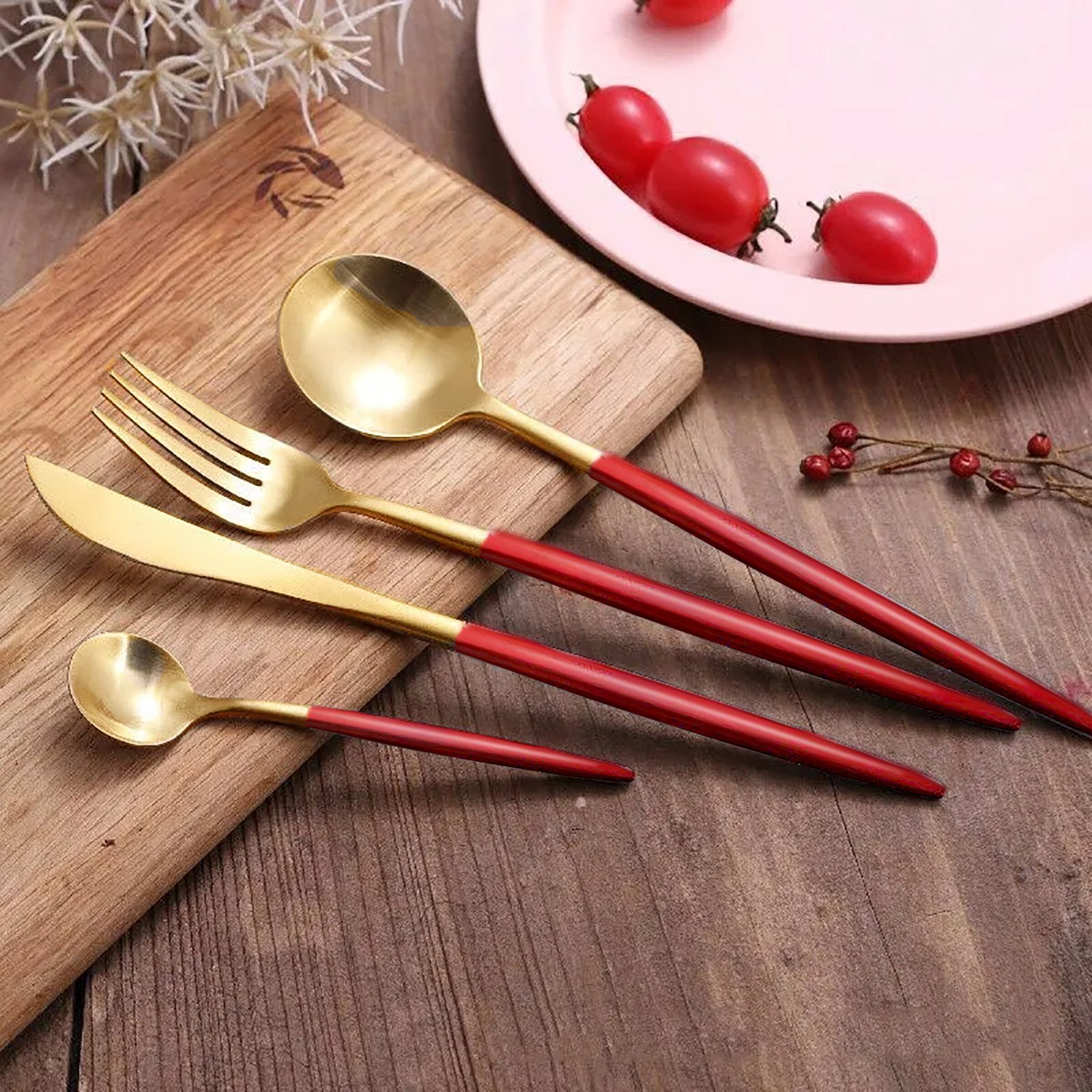 CALIYO Besteck-Set 24 Teilig Griff Edelstahl Messer Gabel Löffel Rostfrei Geschirrset Set, Gabel Löffel Geschirrset Set Spülmaschinenfest.