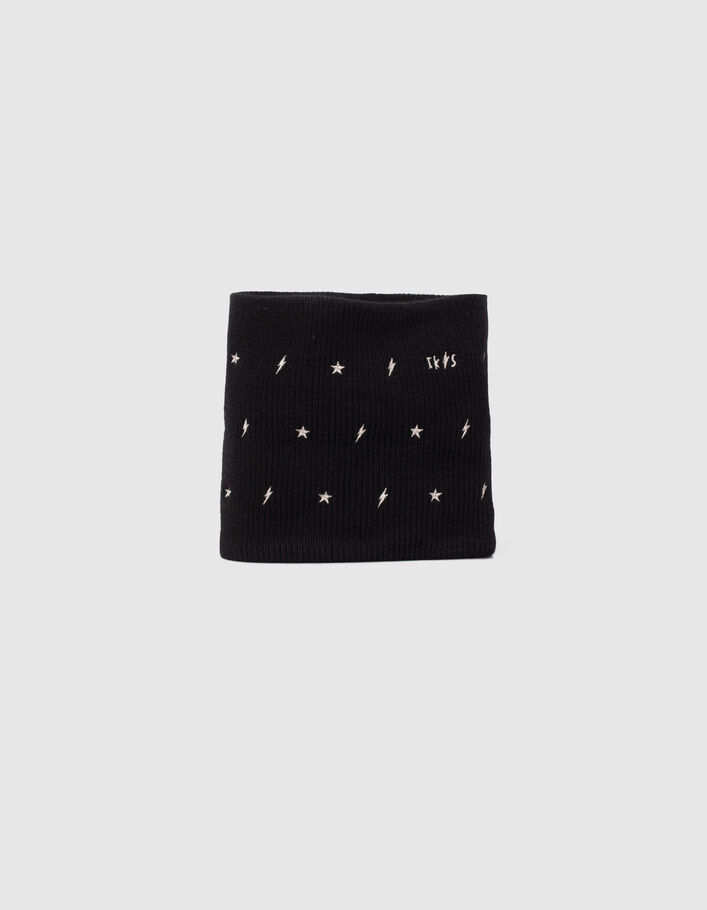 Snood noir tricot brodé étoiles et éclairs dorés fille