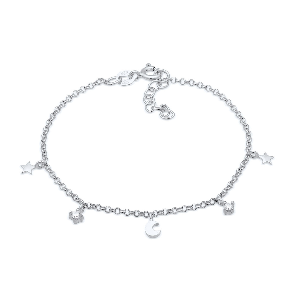 Elli Elli Bracelet Enfants étoile lune pendentif avec cristaux de zirconium en argent  Bracelet