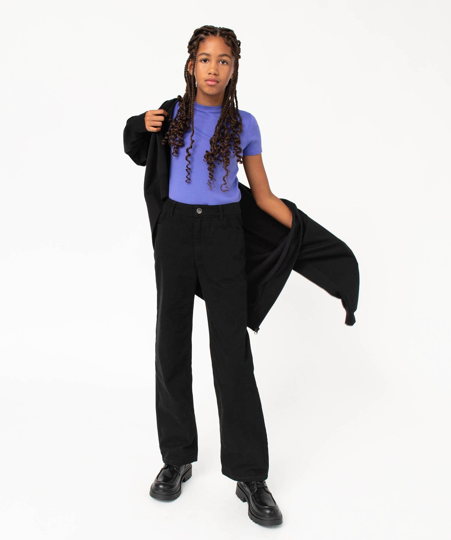 Sweat zippé à capuche coupe large fille noir | GEMO