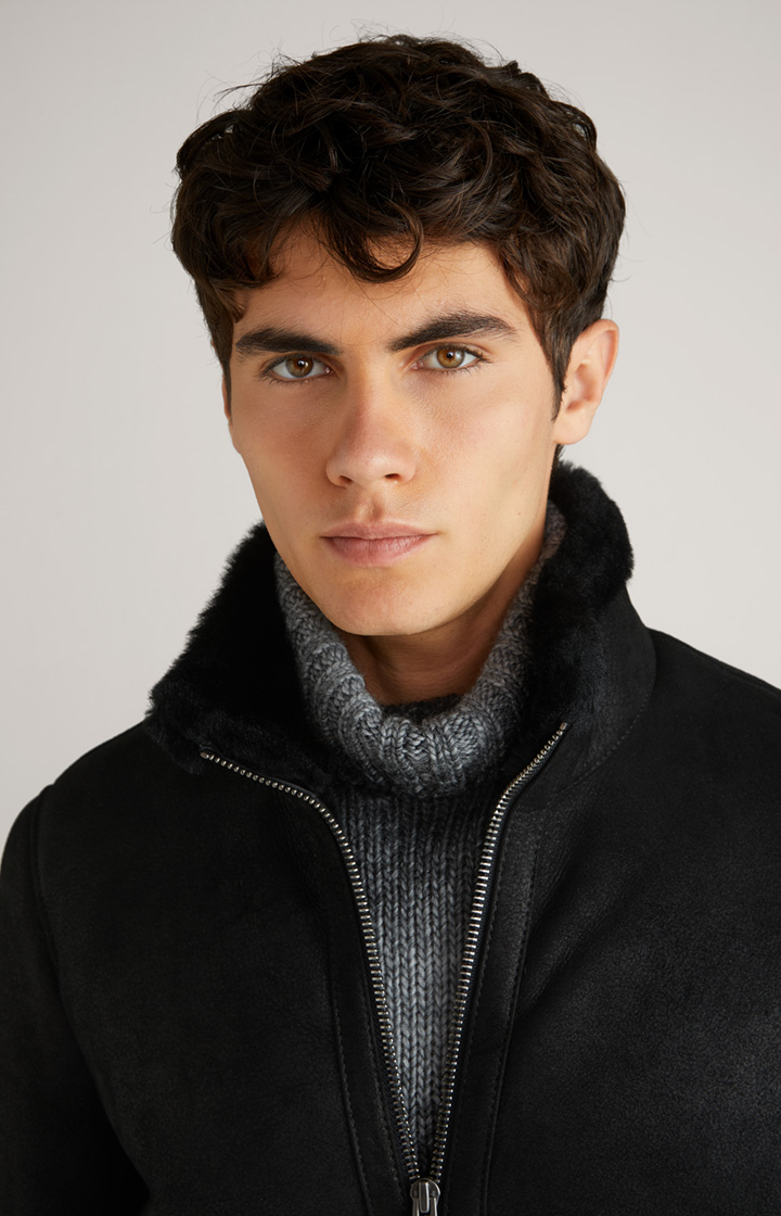 Lammfell-Lederjacke Baren in Schwarz