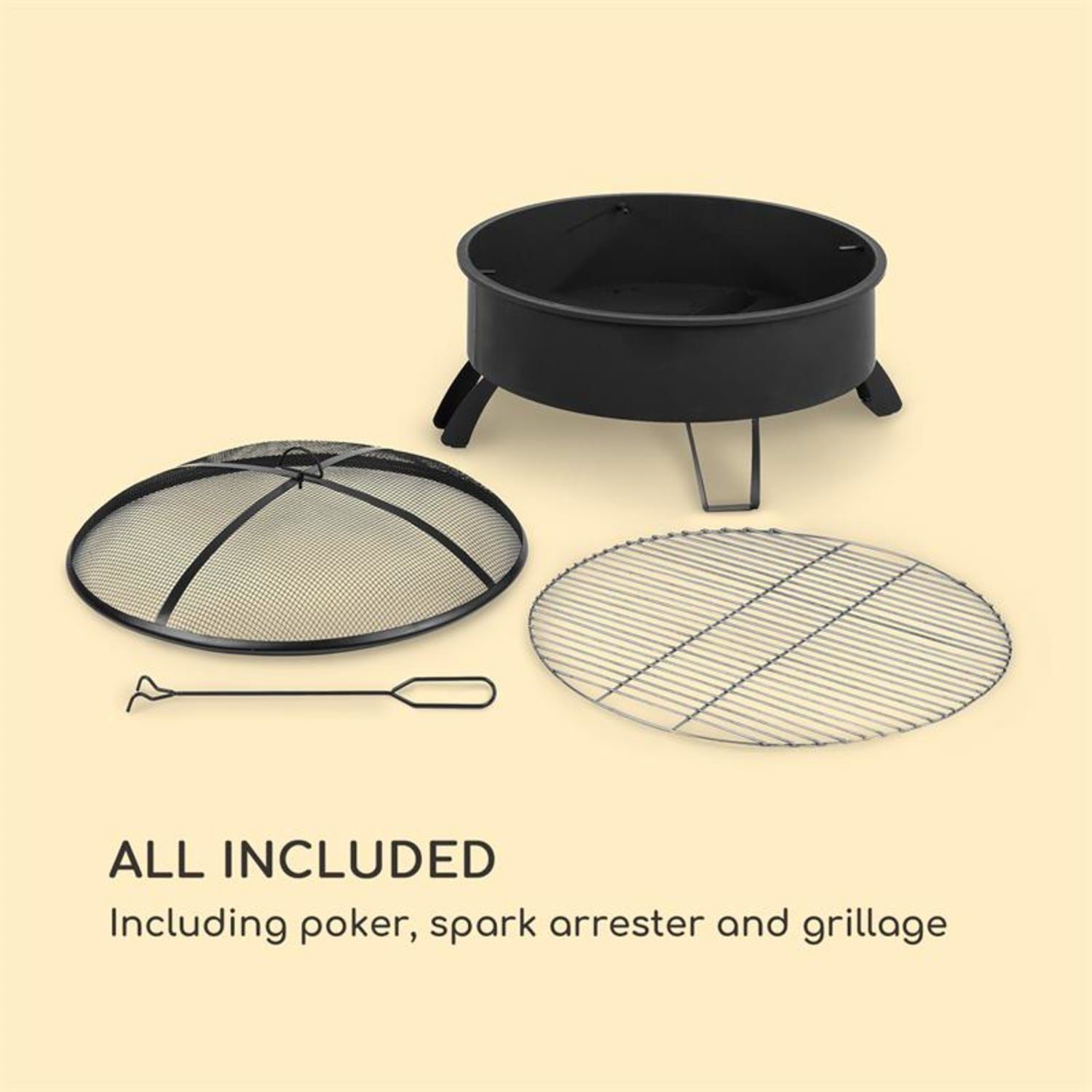 blumfeldt Feuerschale Oreos 2-in-1-Feuerschale Ø75cm Funkenschutz Ø68cm Grill Stahl schwarz, Doppelt praktisch: Feuerschale aus pulverbeschichtetem Stahl mit einem Edelstahl-Grillrost