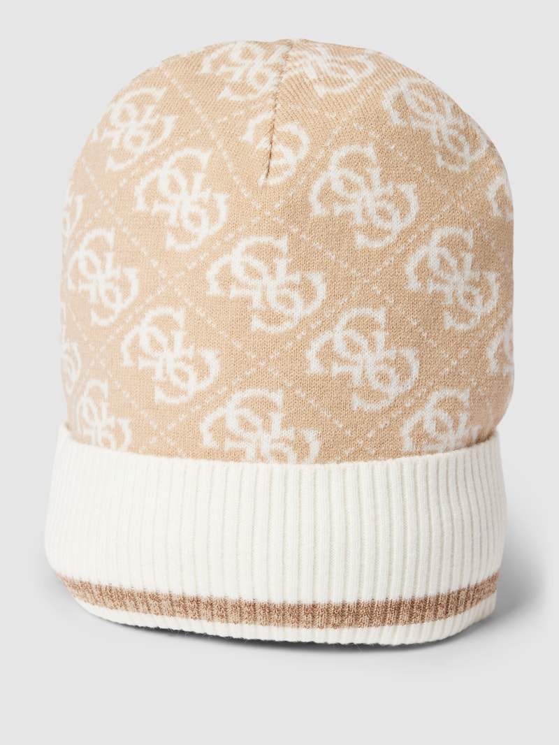 Beanie mit Allover-Logo-Muster in beige