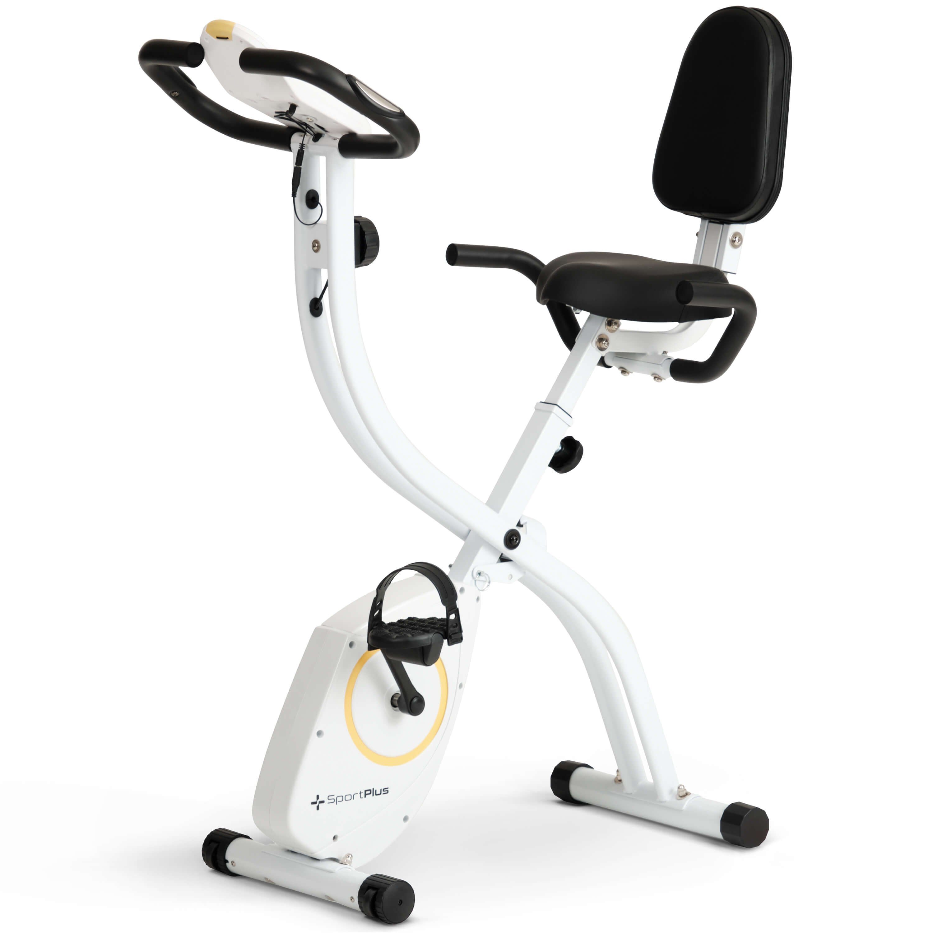 SportPlus Heimtrainer SP-HT-1300-W-iE, Heimtrainer, X-Bike, klappbar für Zuhause, Rückenlehne, 8 Stufen