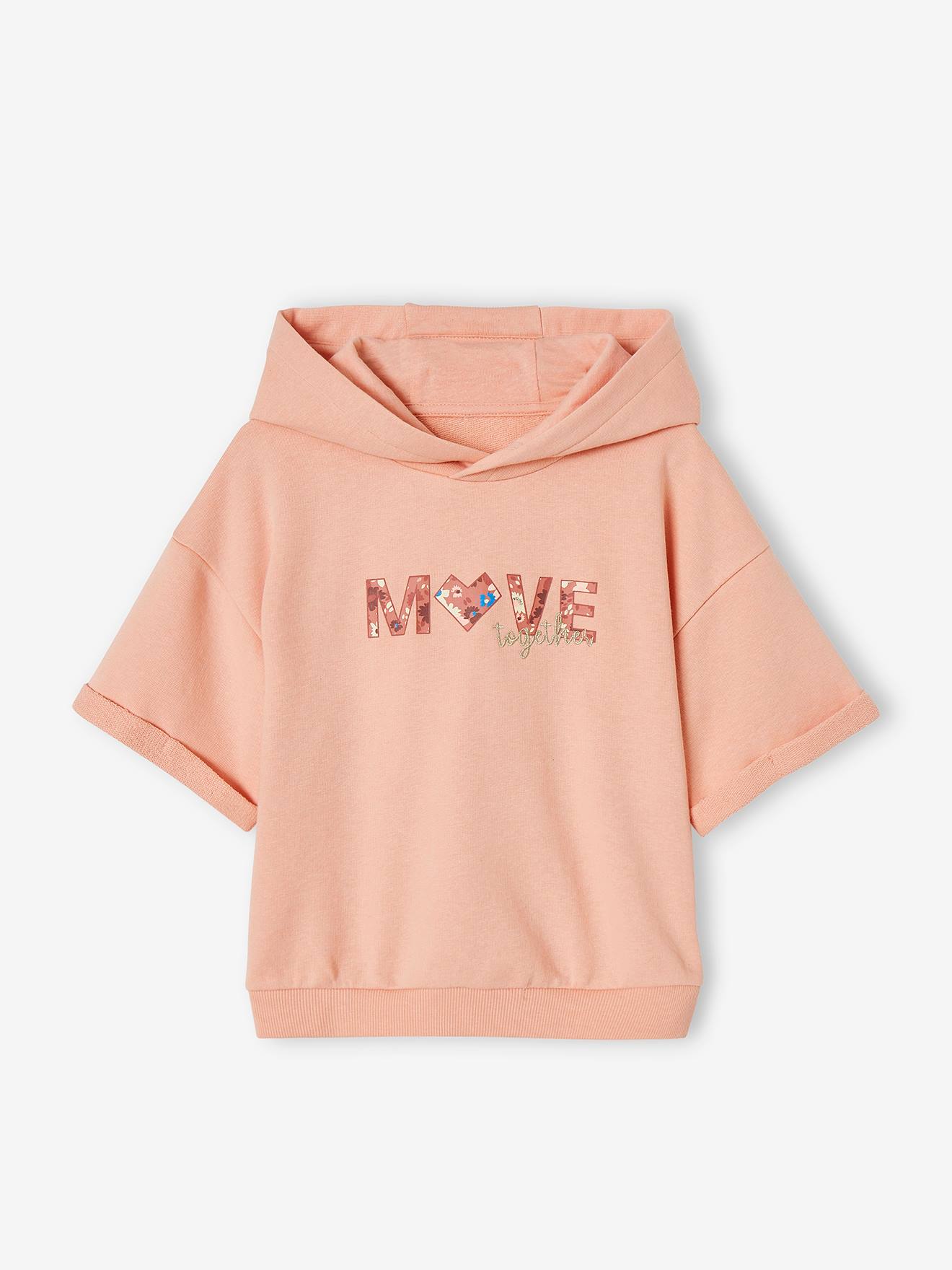 Sweat sport fille manches courtes abricot