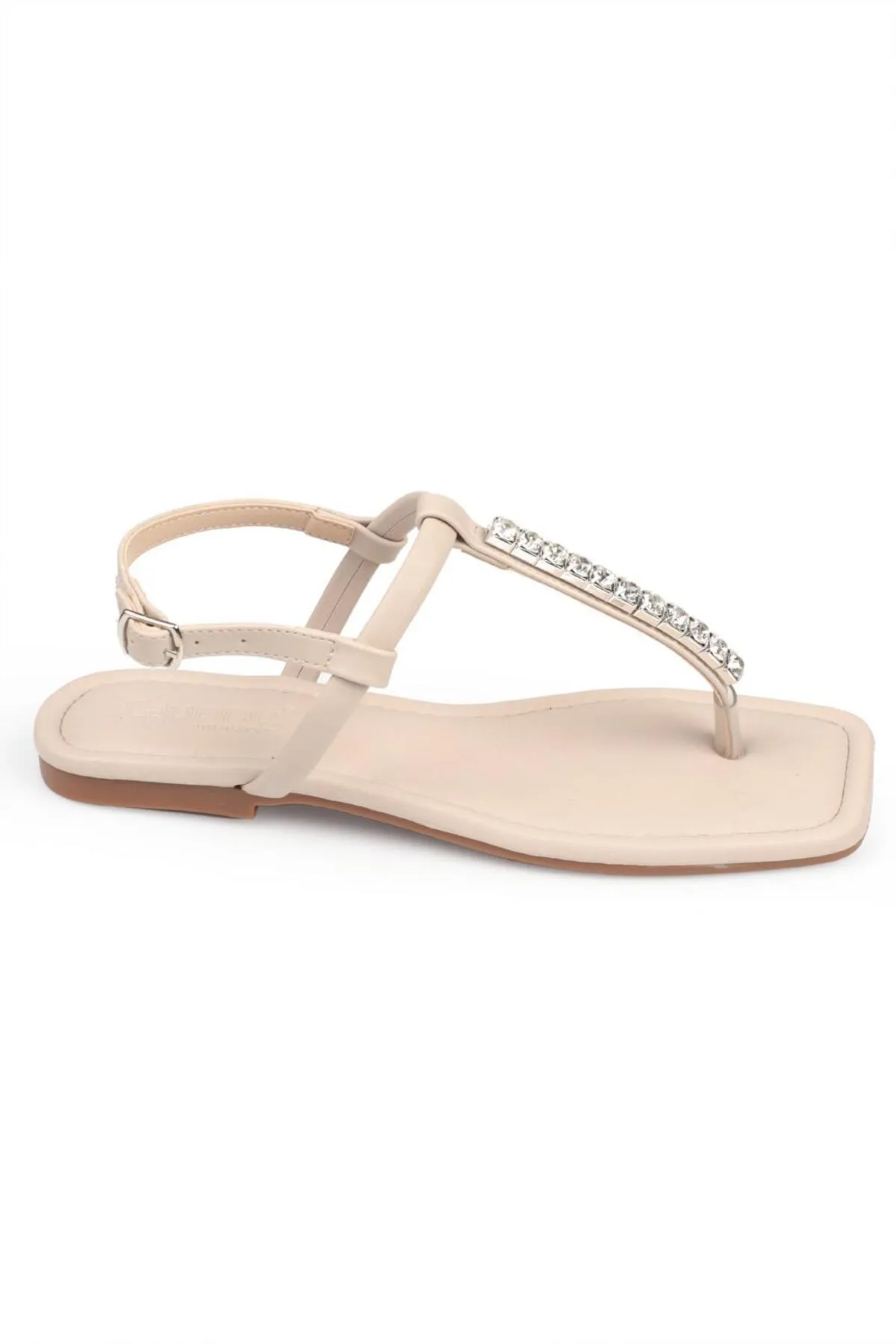 Capone Outfitters  Capone Skin Flip Flops Stein Knöchelriemen flacher Absatz Beige Damensandalen