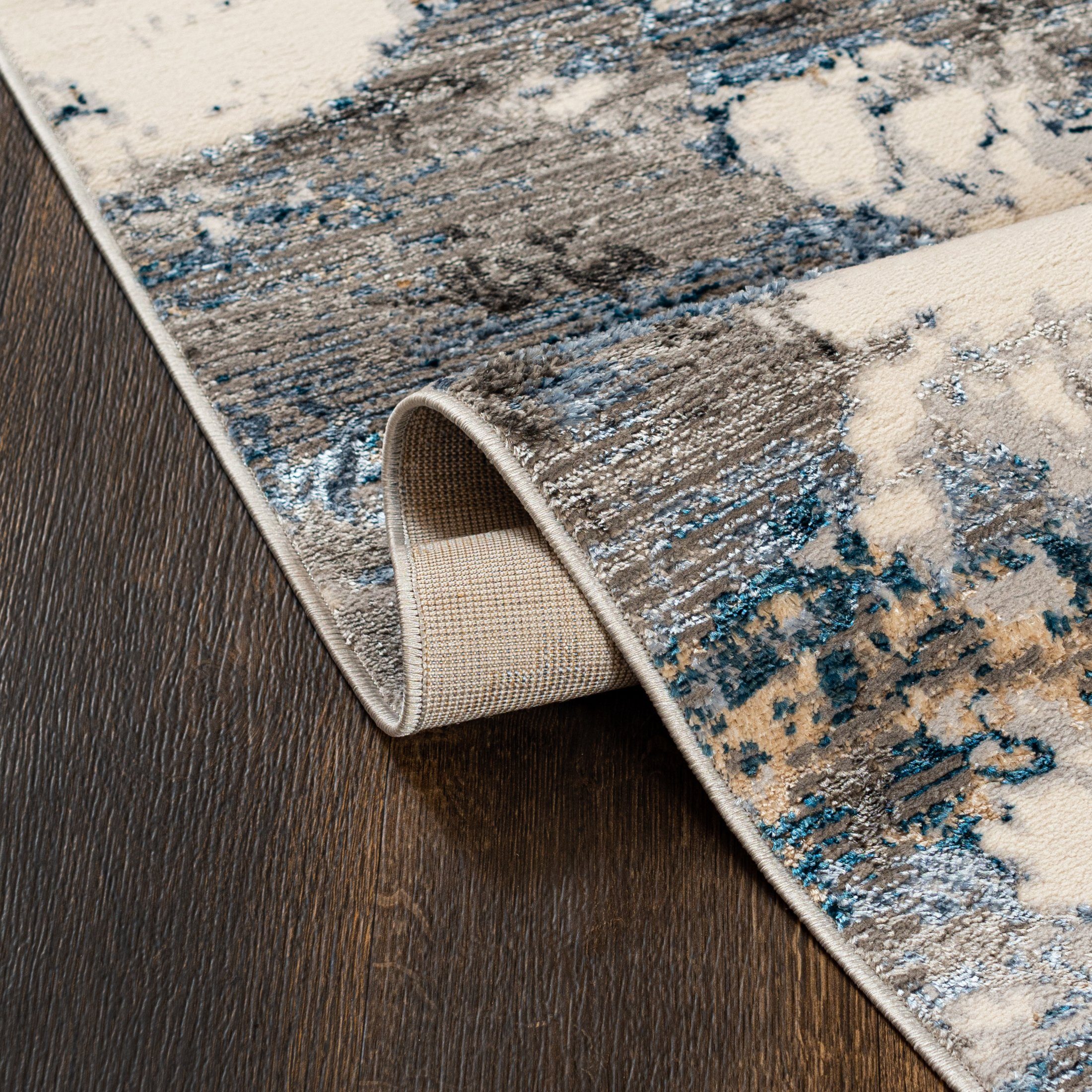 Läufer Läufer Flurläufer Modern für Vorzimmer - Abstrakt - Beige Grau Blau, Mazovia, 60 x 100 cm, Kurzflor, Meterware, Höhe 8 mm, Kurzflor - niedrige Florhöhe