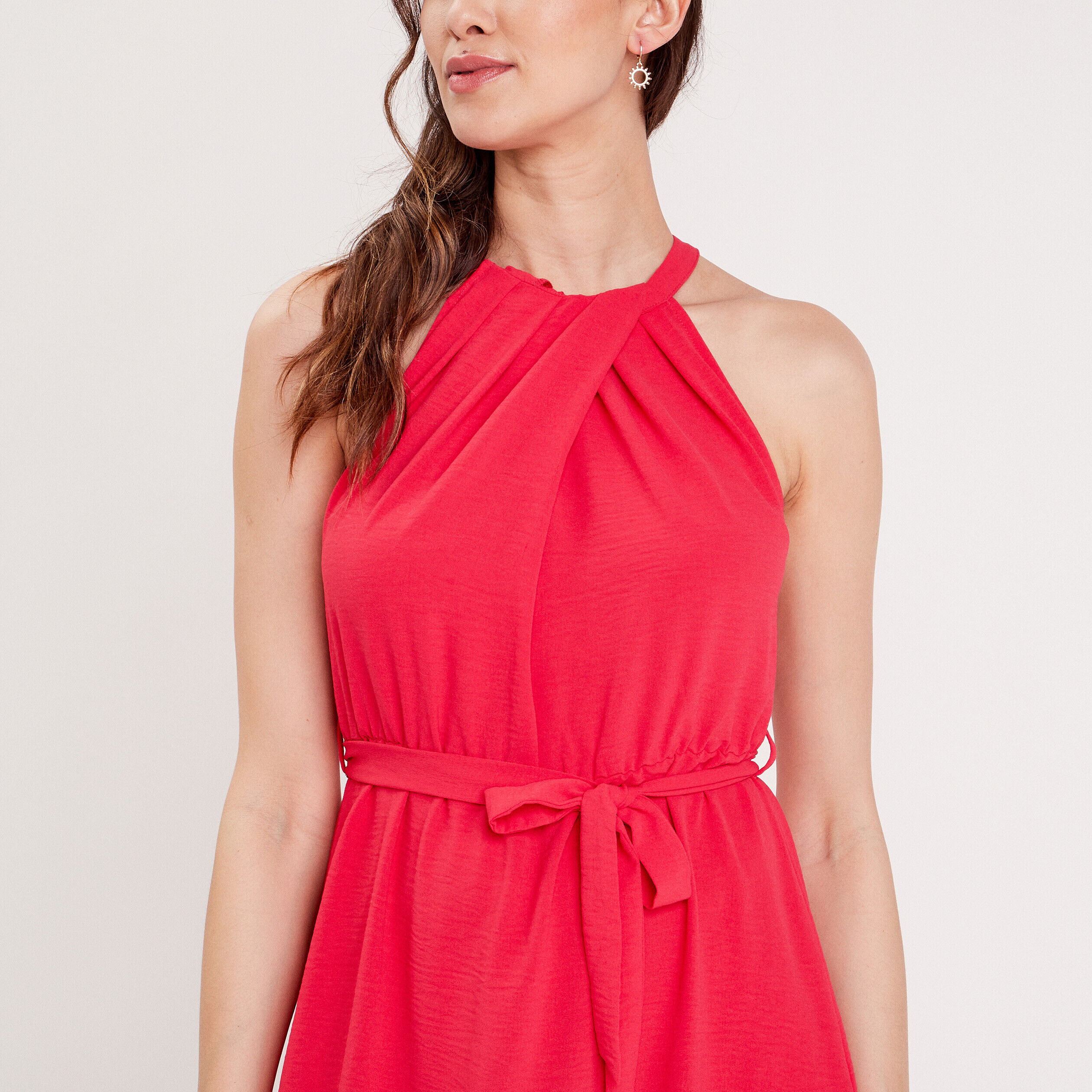 Robe longue droite drapée rose vif femme | Cache Cache