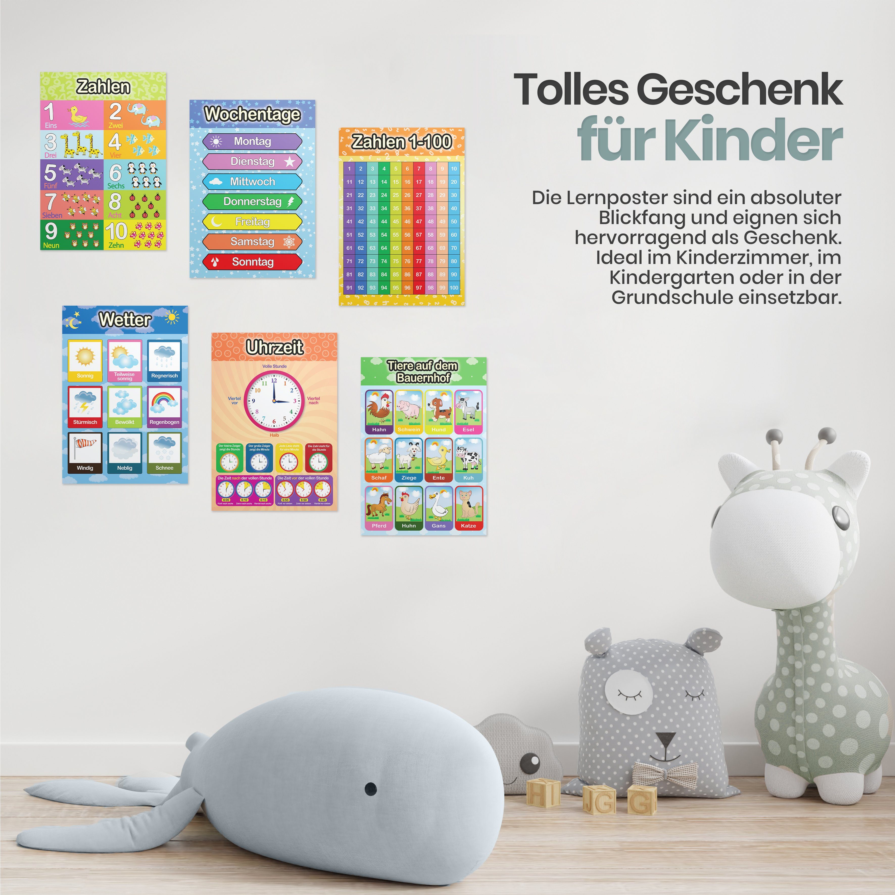 Likarto Poster 12 pädagogische Montessori Lernposter, Grundlagen 1, Extra dickes Papier und beidseitig laminiert, lernen