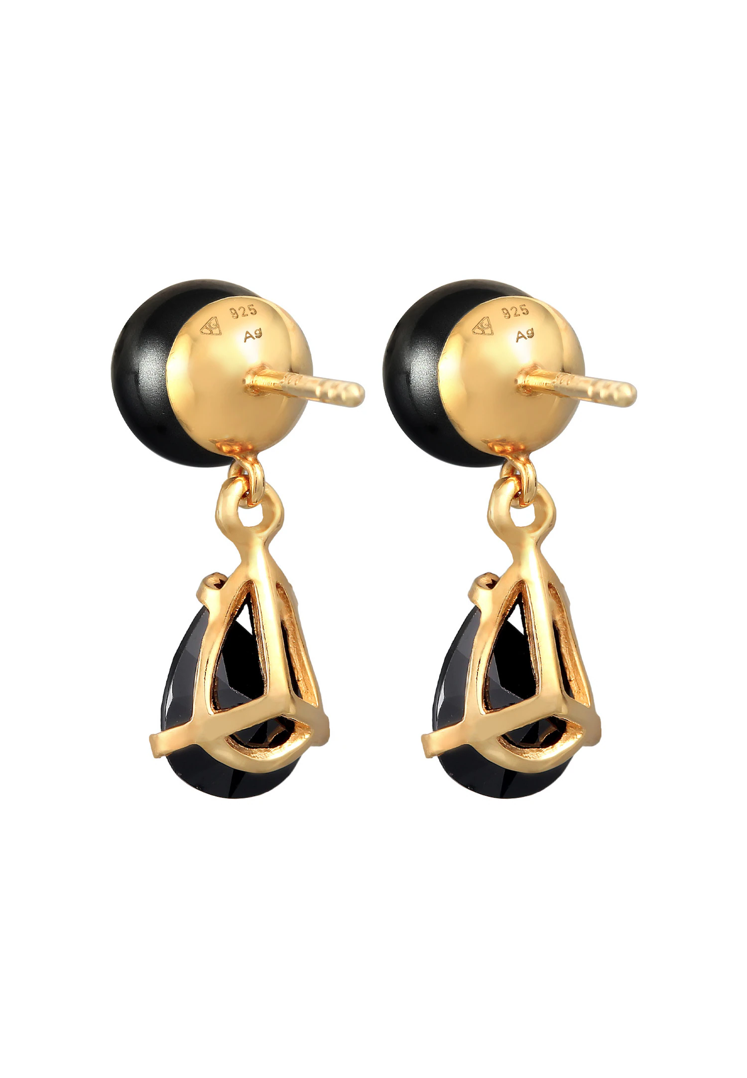 Elli női csepp alakú fülbevaló szintetikus gyönggyel és cirkónia kristállyal, 925-ös sterling ezüsttel bevont aranyban