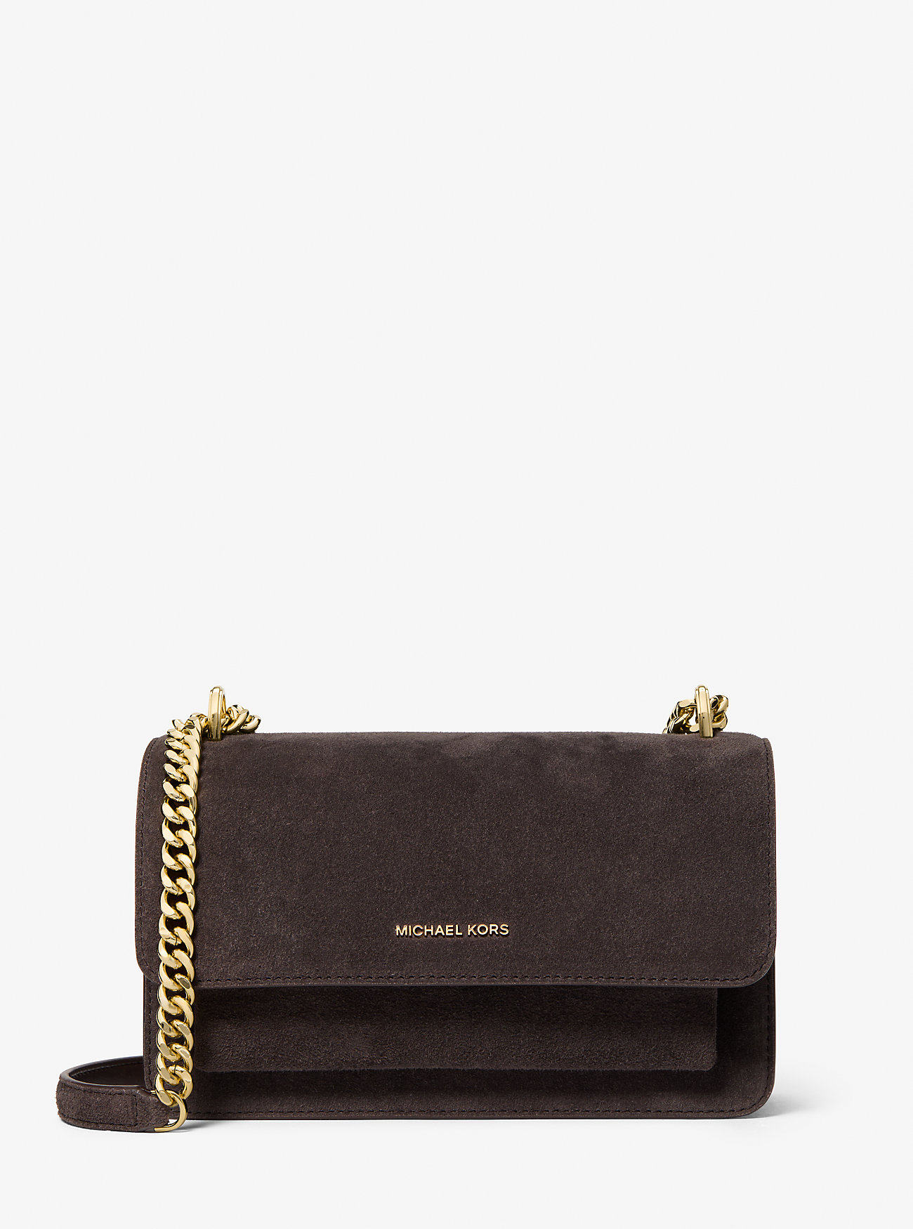 Claire Large Suede Shoulder Bag - CHOCOLATE