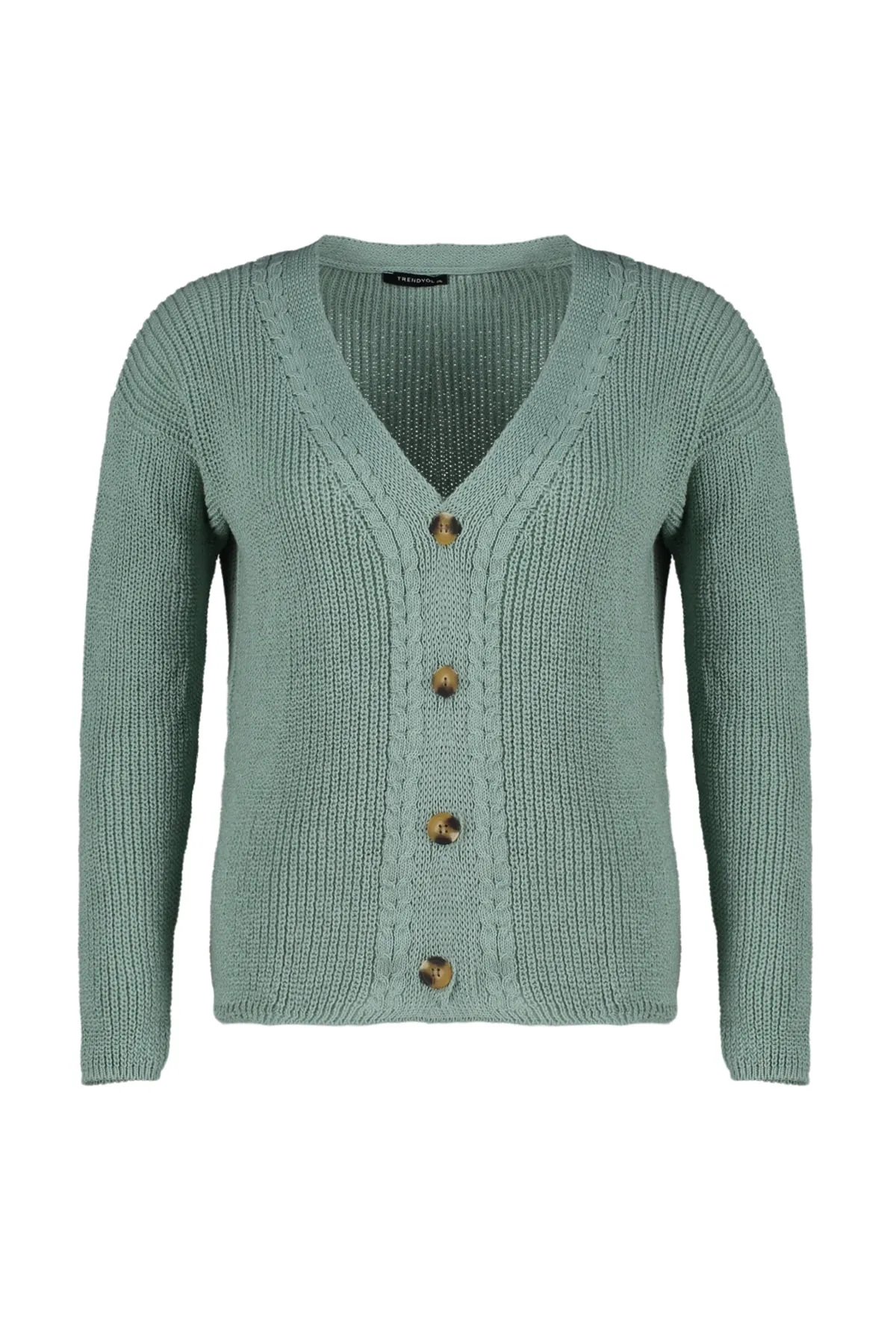 Trendyol Curve  Mintfarbener Strick-Cardigan mit V-Ausschnitt und Knöpfen TBBAW23AV00010