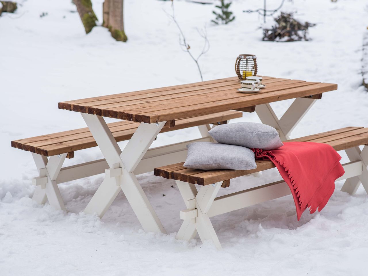 AXI Celine Picknicktisch mit Bänken aus Holz 177 cm - Braun/Weiß