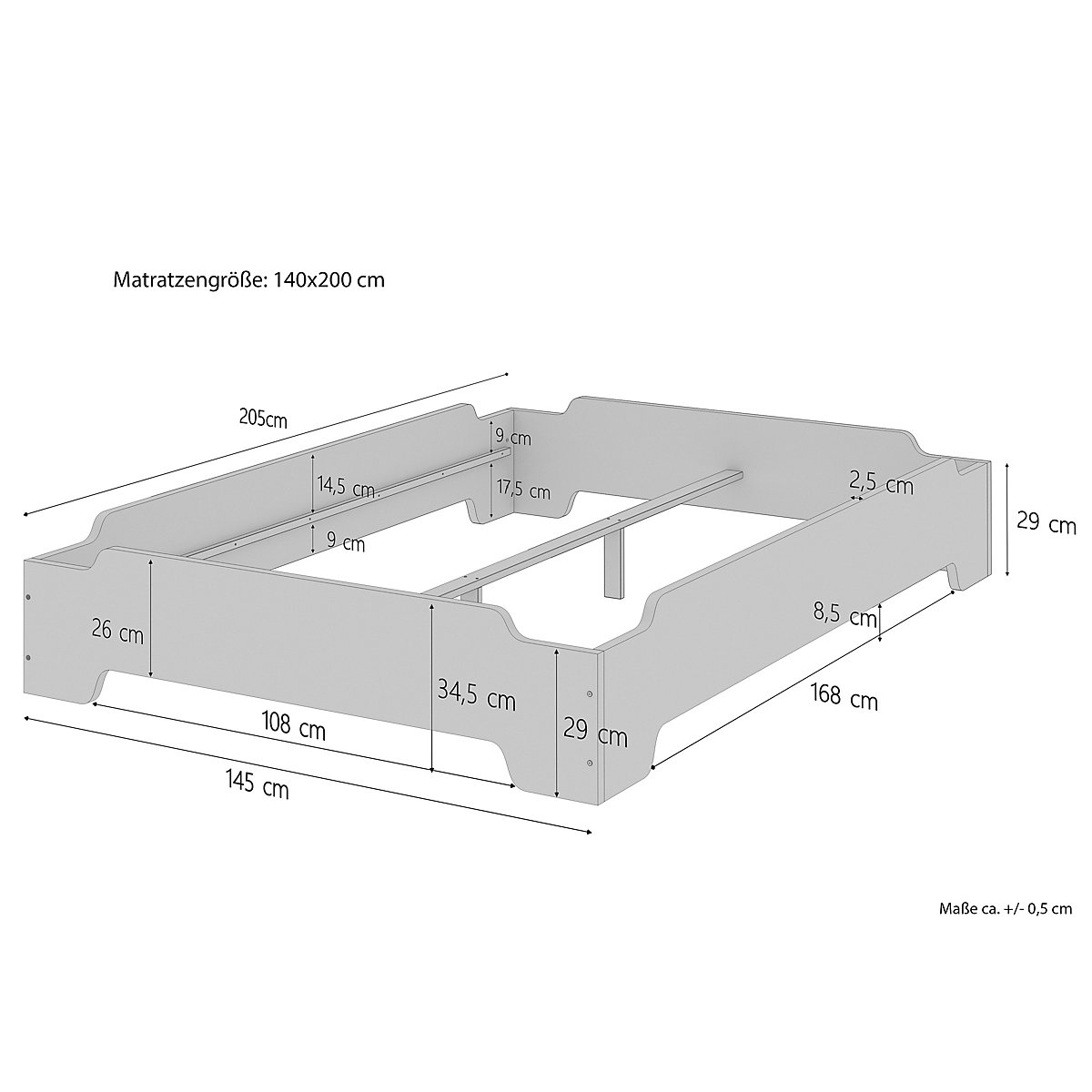Jugendbett 140x200 Kiefer massiv mit Rollrost