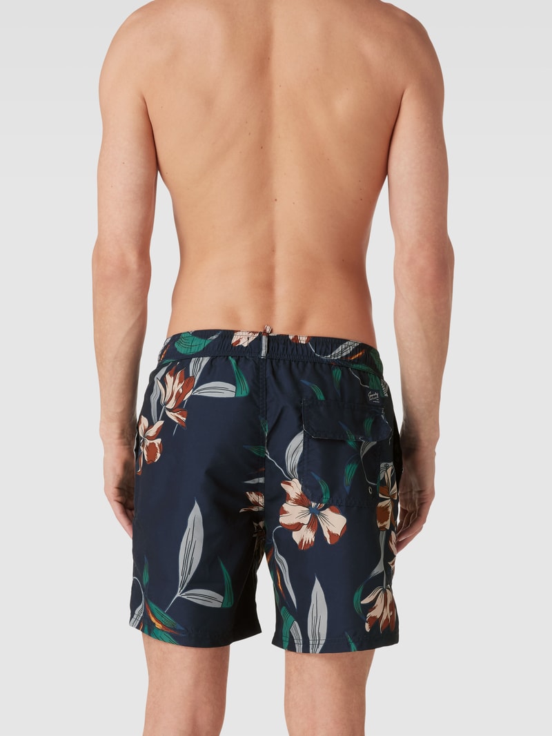 Badehose mit floralem Allover-Muster in dunkelblau