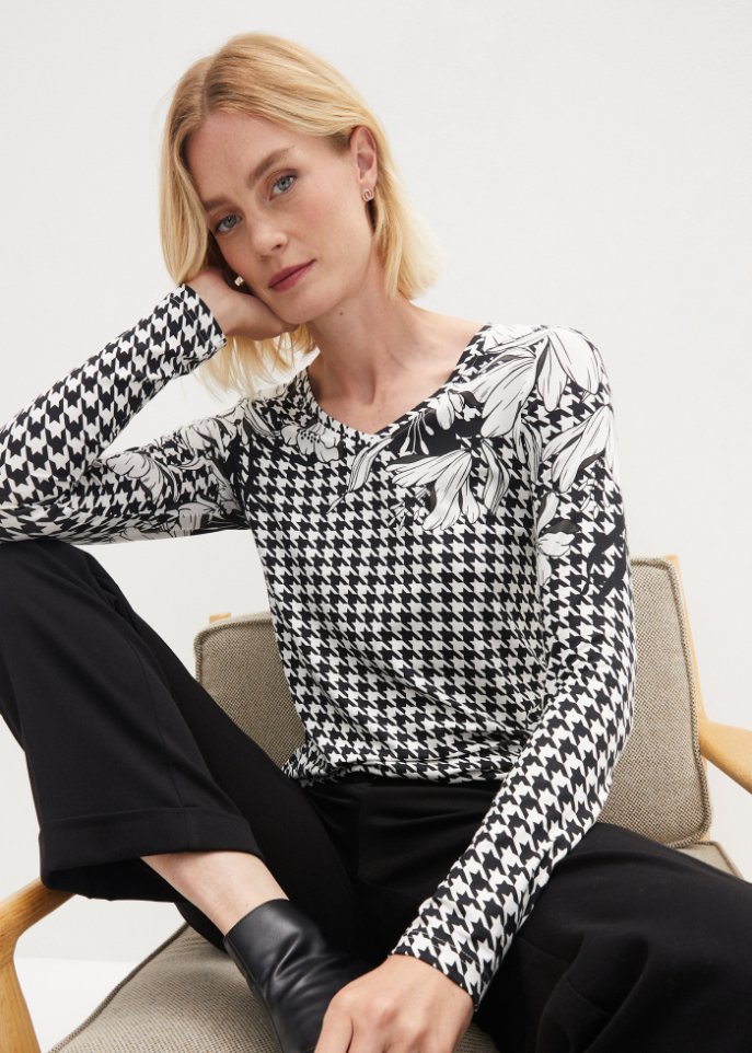 Langarmshirt im Hahnentritt-Design