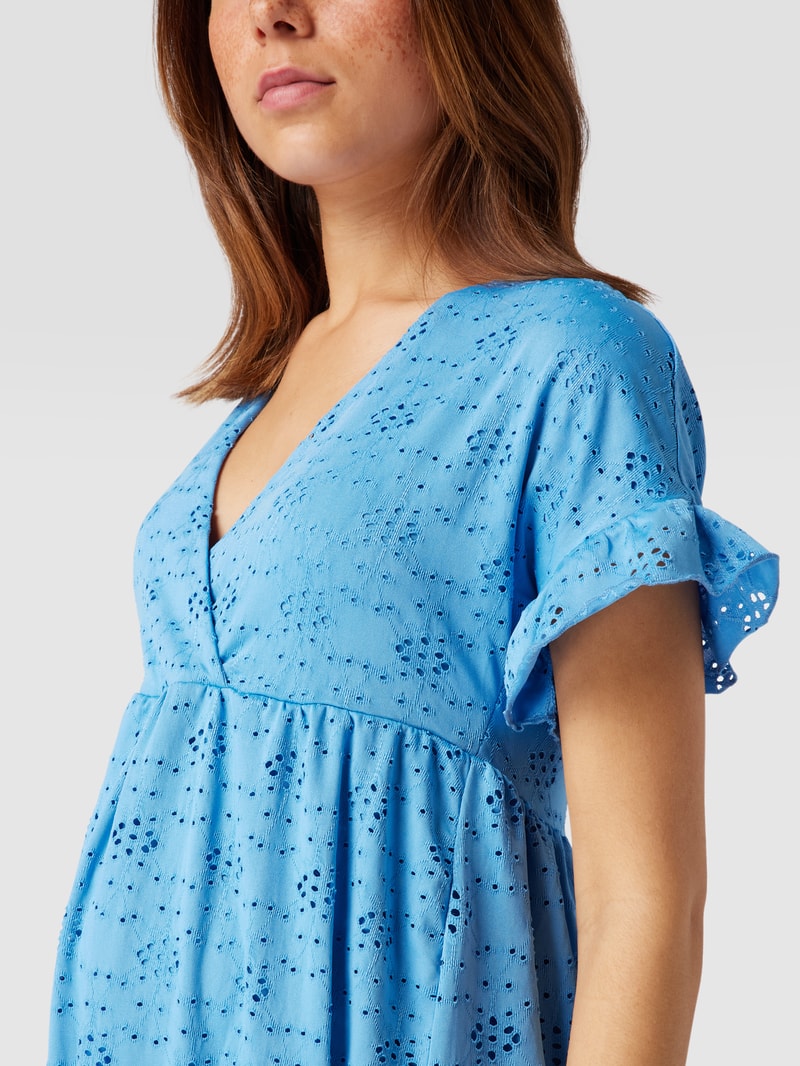 Umstands-Minikleid mit Lochstickerei in ozean blau