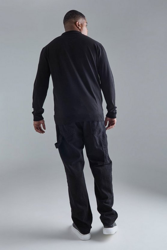 Plus schwarzes Poloshirt mit verdecktem Reißverschluss