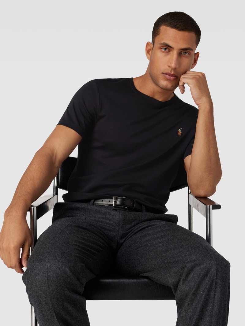 T-Shirt mit Streifenmuster Modell 'PIMA' in schwarz