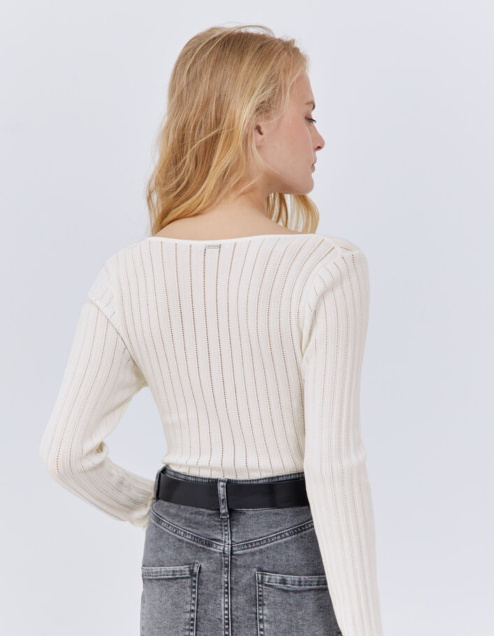 Pull écru tricot ajouré fantaisie Femme