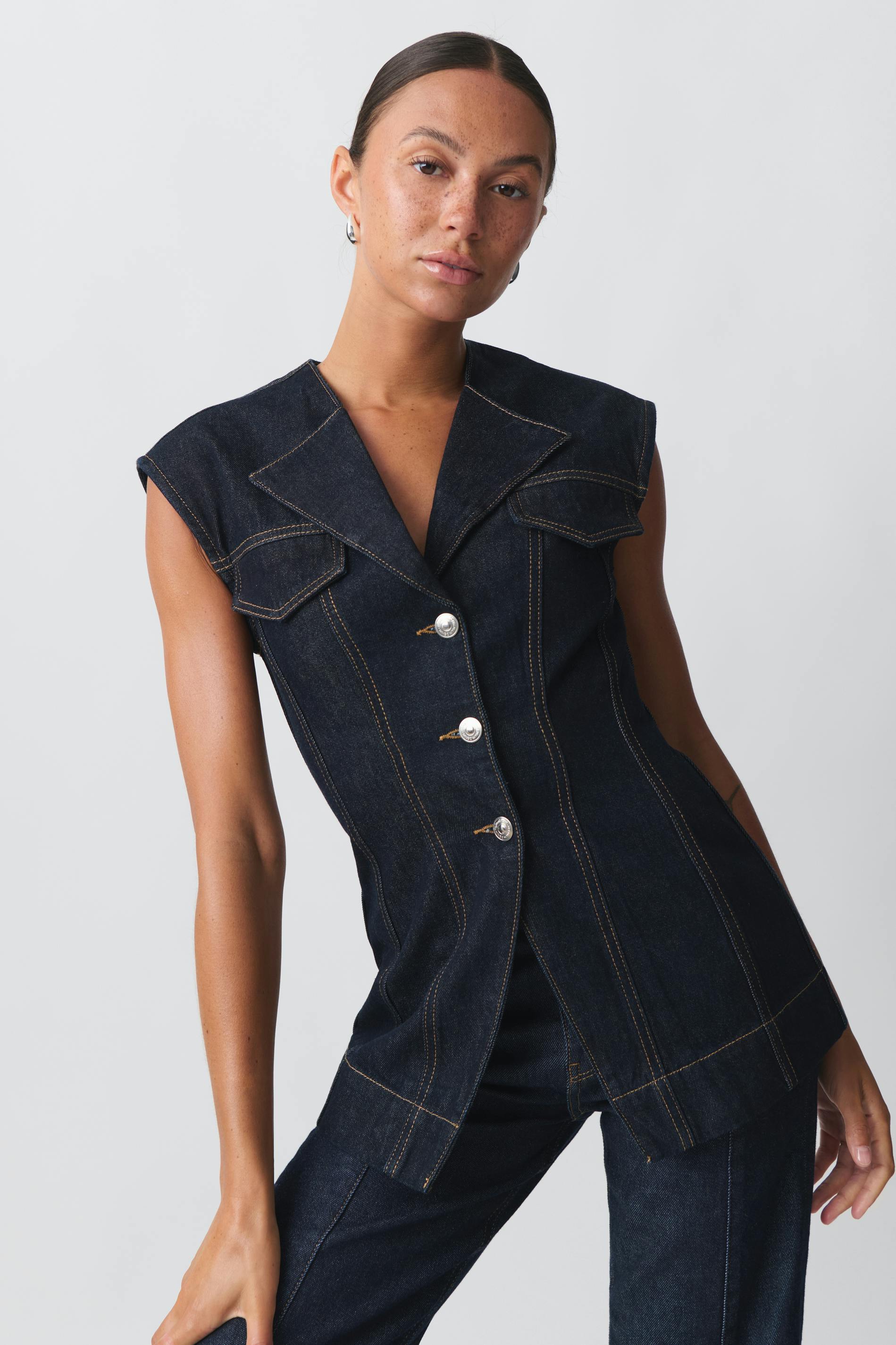 Shaped denim vest