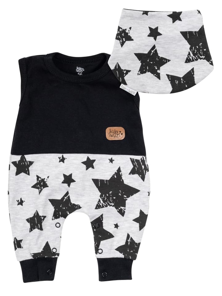 Baby Sweets 2tlg Set Strampler   Halstuch Lieblingsstücke Sterne in schwarz grau günstig kaufen 56