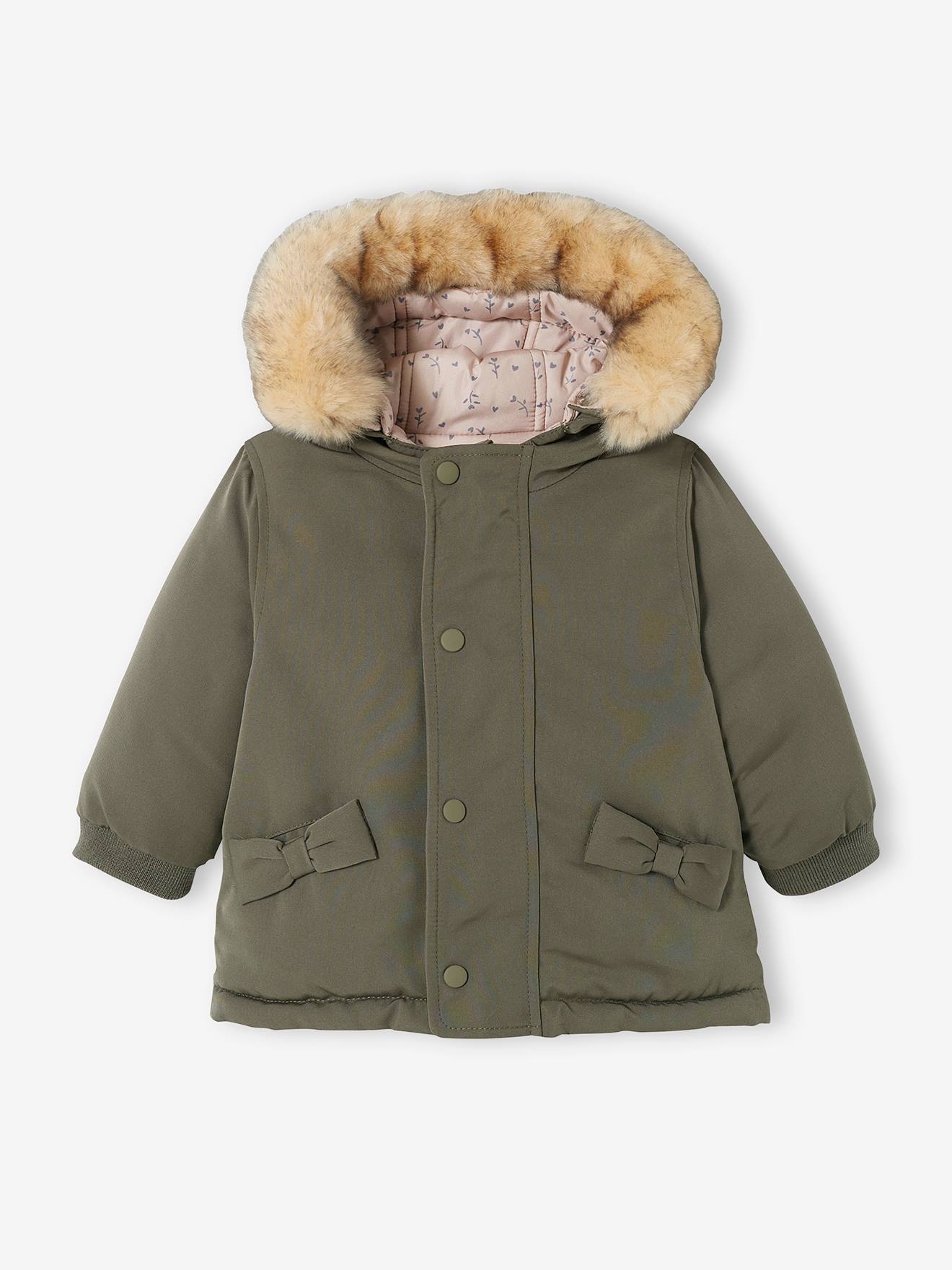 Vertbaudet Wendbare Baby Jacke mit Kapuze, Wattierung Recycling-Polyester - khaki