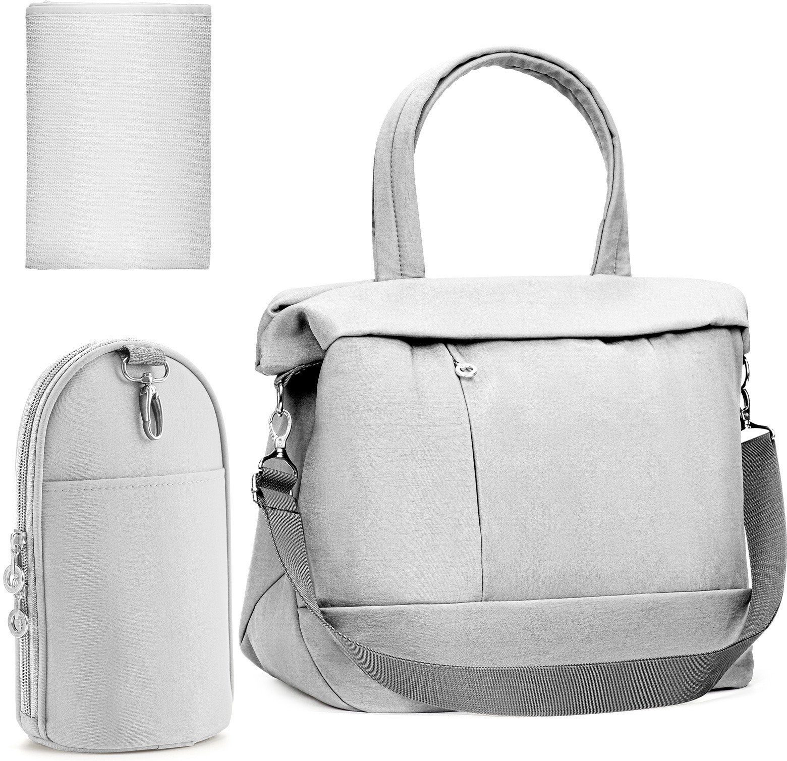 Fillikid Wickeltasche Palma, grau, mit Thermotasche und Wickelunterlage