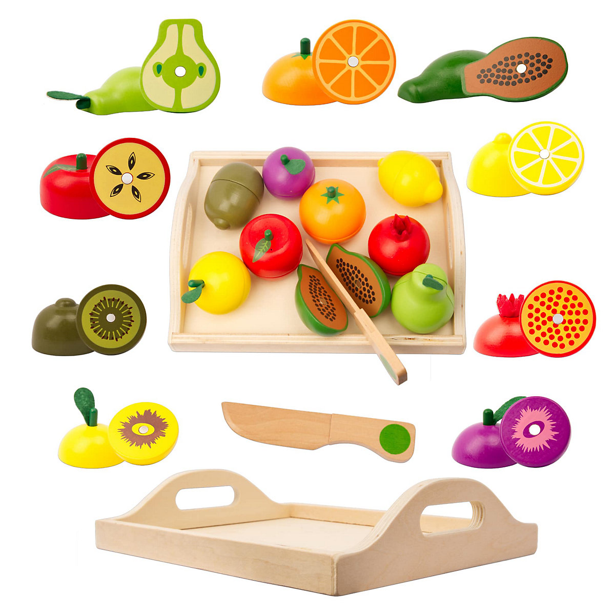 Kinderküche Zubehör Obst aus Holz zum Schneiden mini Koch Holzspielzeug