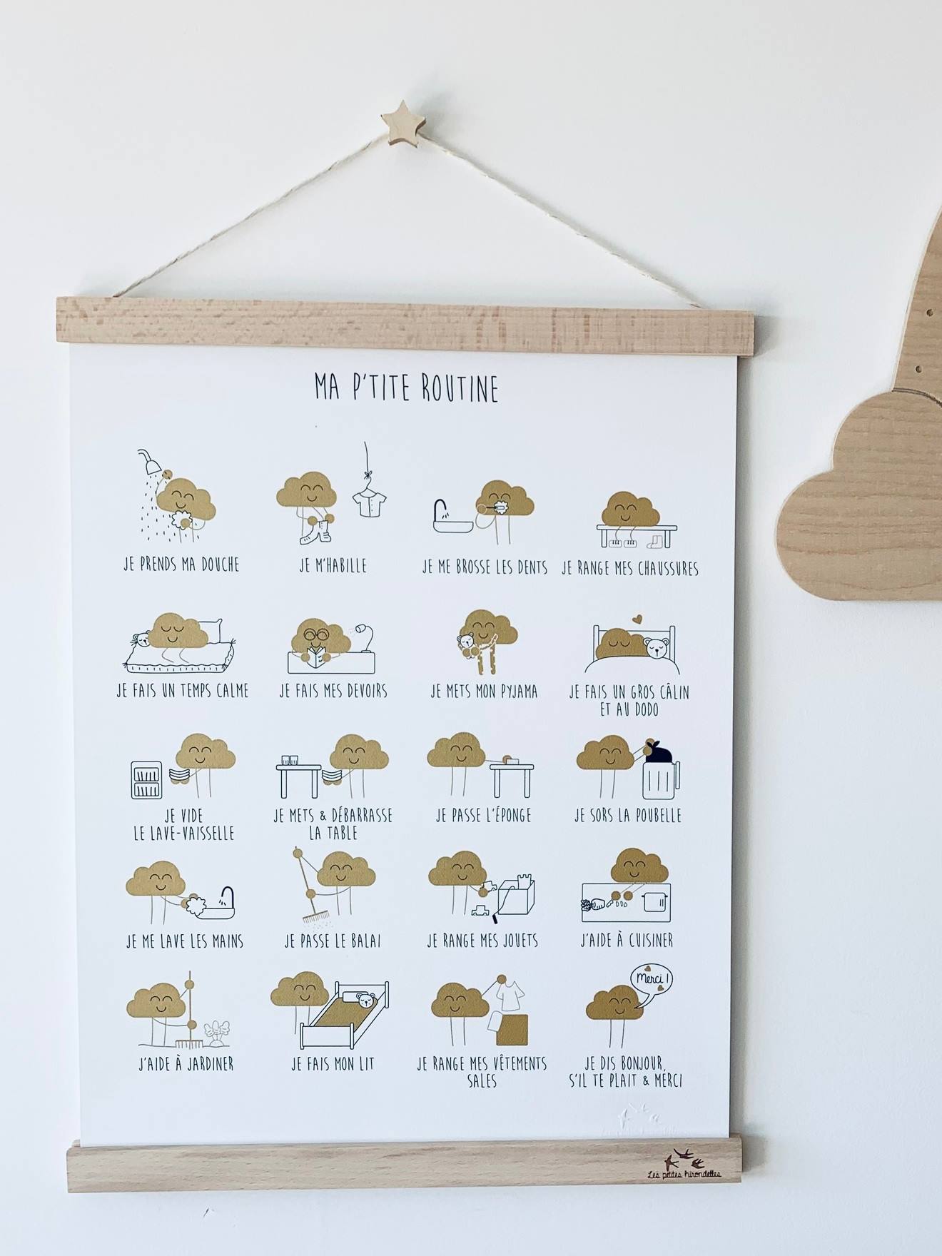 Affiche papier Ma petite routine LES PETITES HIRONDELLES or