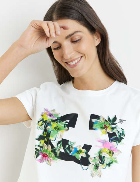 Baumwollshirt mit floralem Frontprint