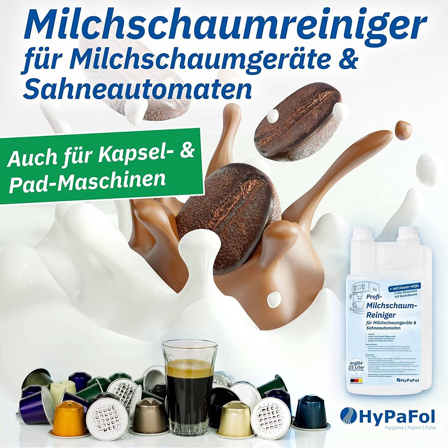 Hypafol Milchaufschäumer Milchschaumreiniger, flüssiger Spezialreiniger für Milchschaumgeräte, geeignet für Geräte aller Marken