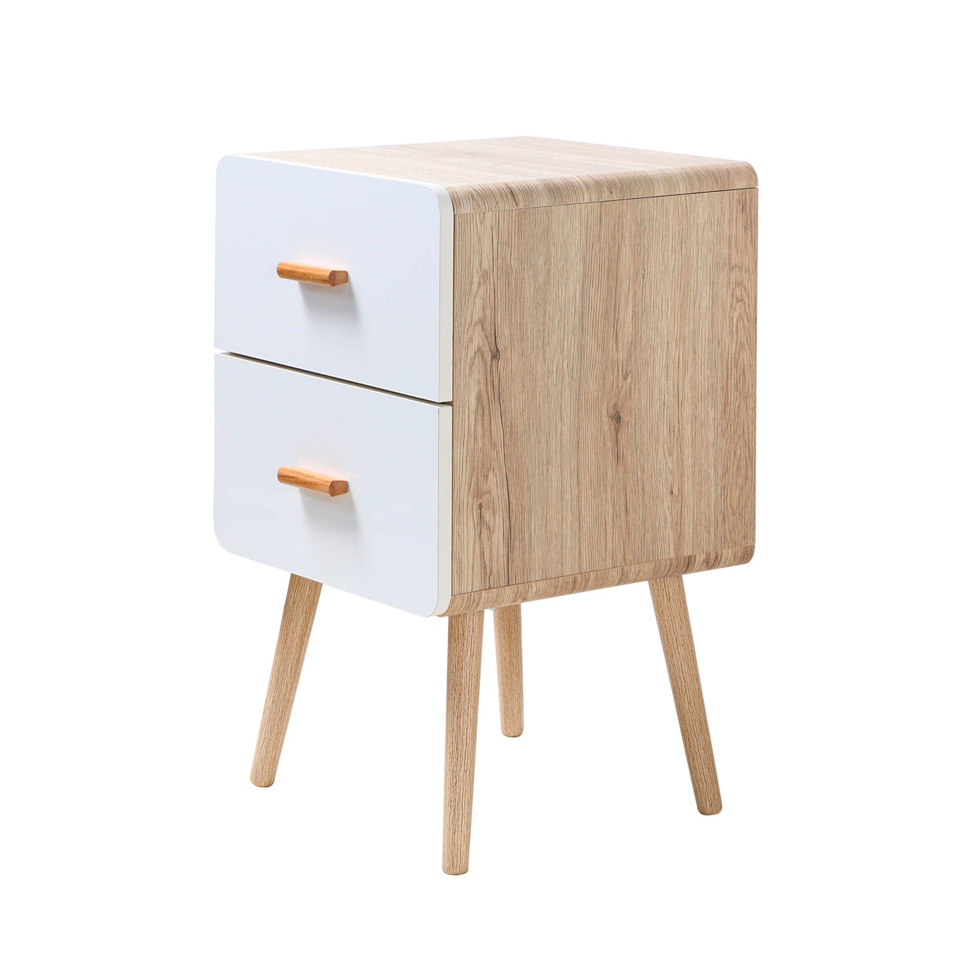 Table de chevet YOLTY 2 tiroirs bois et blanc