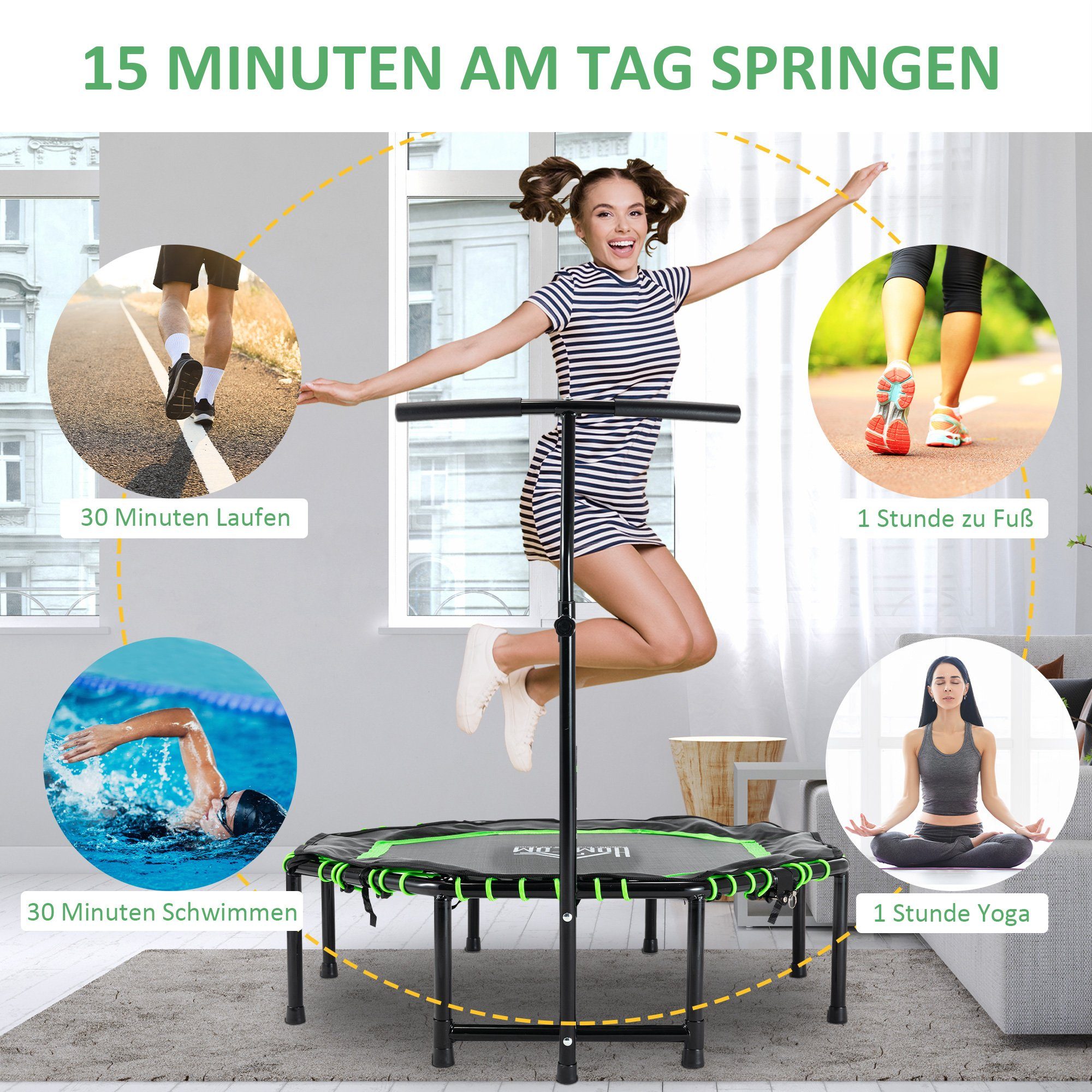 HOMCOM Fitnesstrampolin Fitness-Trampolin, Ø 122 cm, (Set, 1, 1 x Fitness-Trampolin; 1 x Montageanleitung)