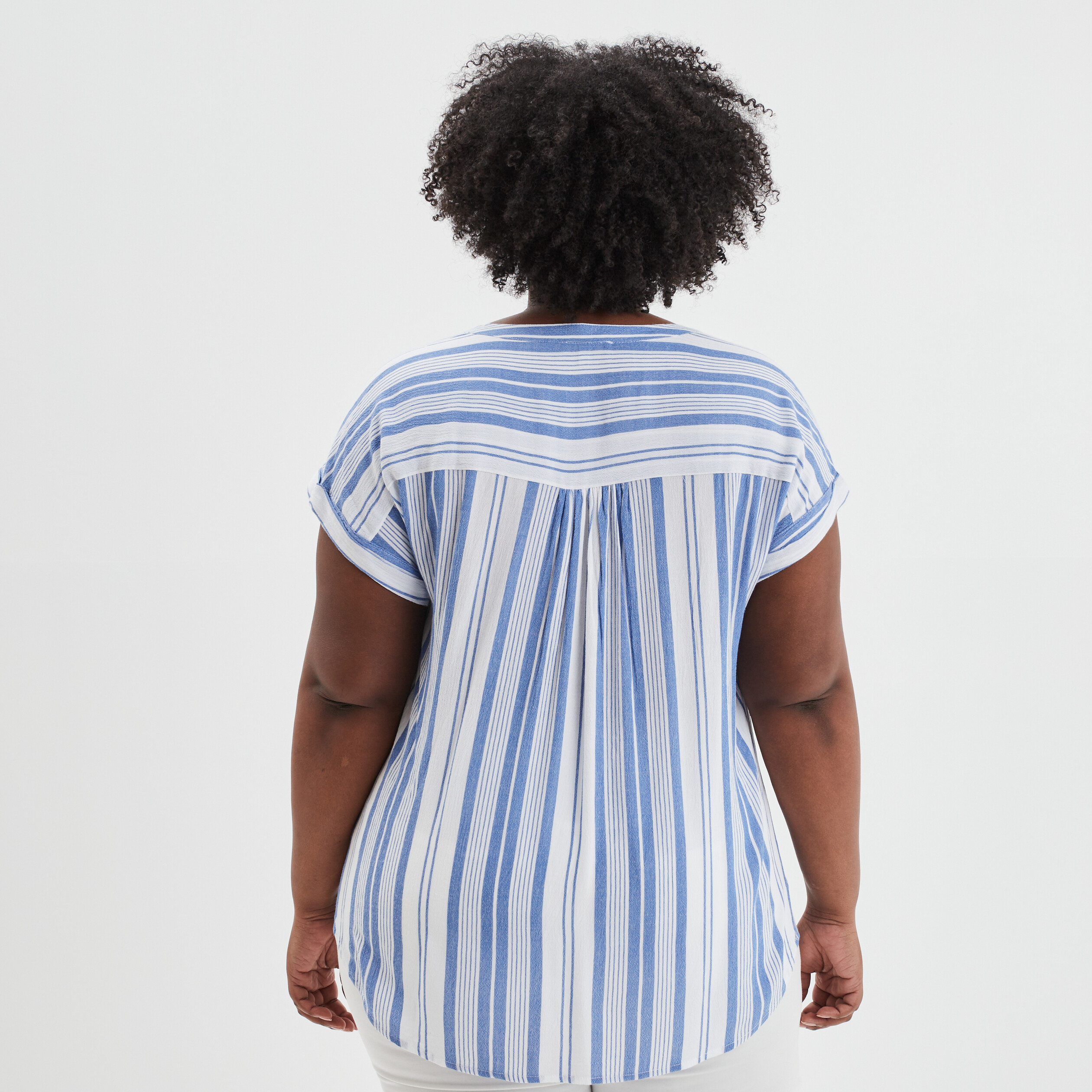 Blouse col en V manches courtes bleu canard femme grande taille | La Halle