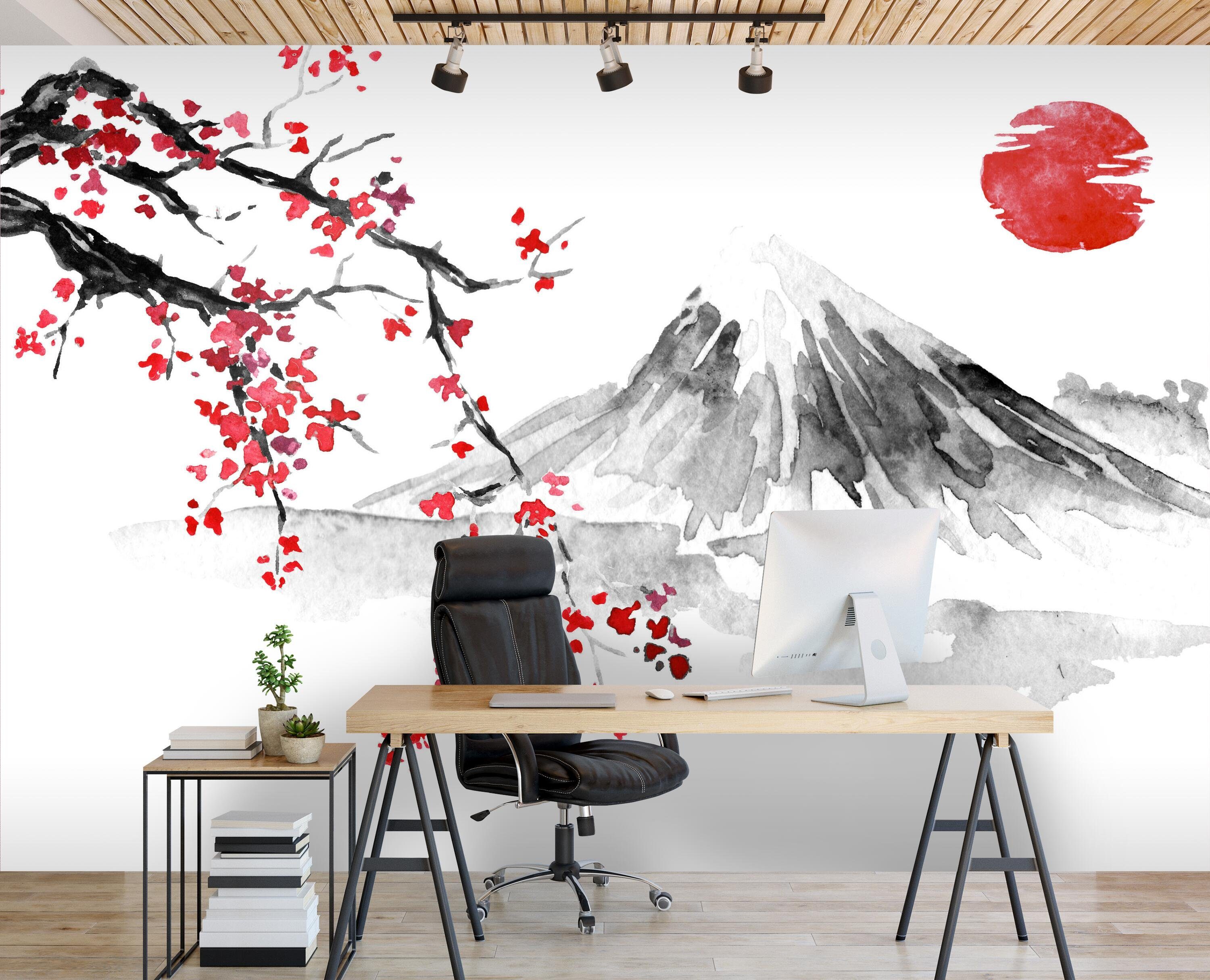 wandmotiv24 Fototapete Japanischer Stil Landschaftszeichnung, strukturiert, Wandtapete, Motivtapete, matt, Vinyltapete, selbstklebend