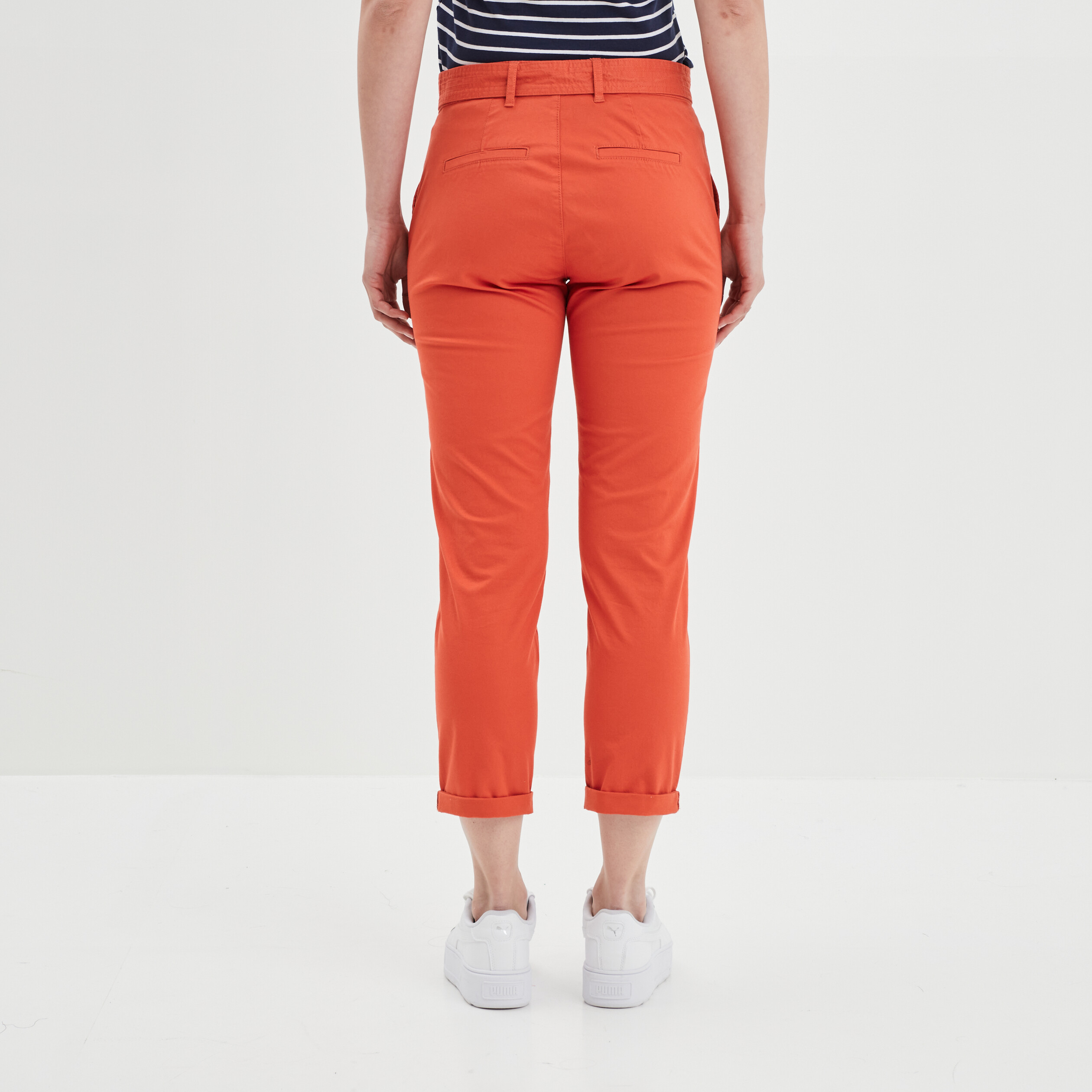 Pantalon chino ceinturé 7 8ème orange foncé femme | La Halle